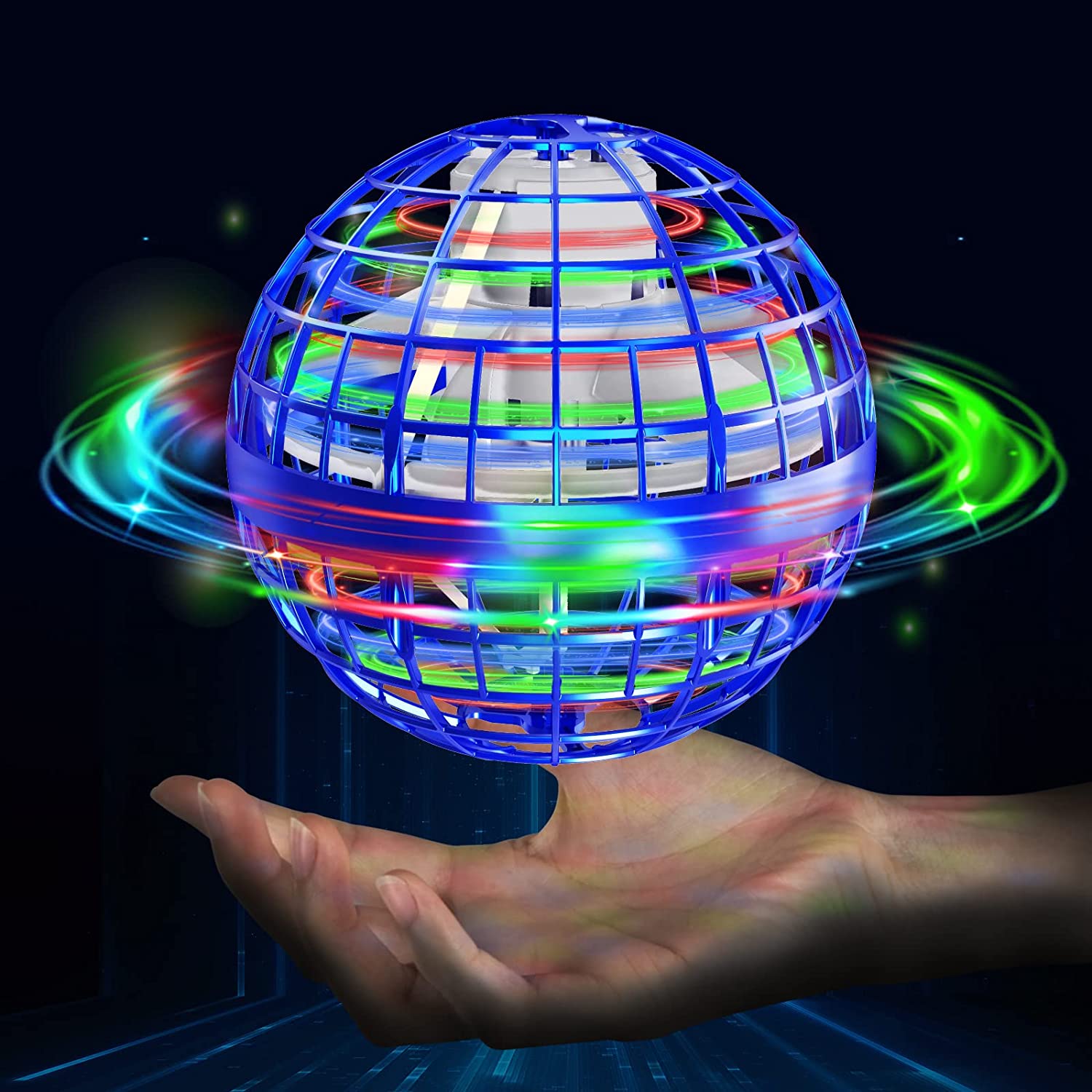 Flying Orb Ball Toys 360°Rotating Soaring Hover Orb Boomerang Spinner Magic LED Light Flying Ball Toys Hand Controlled Spinning Drone Ball Safe for Kids Adults Indoor Outdoor - Delicate Leather