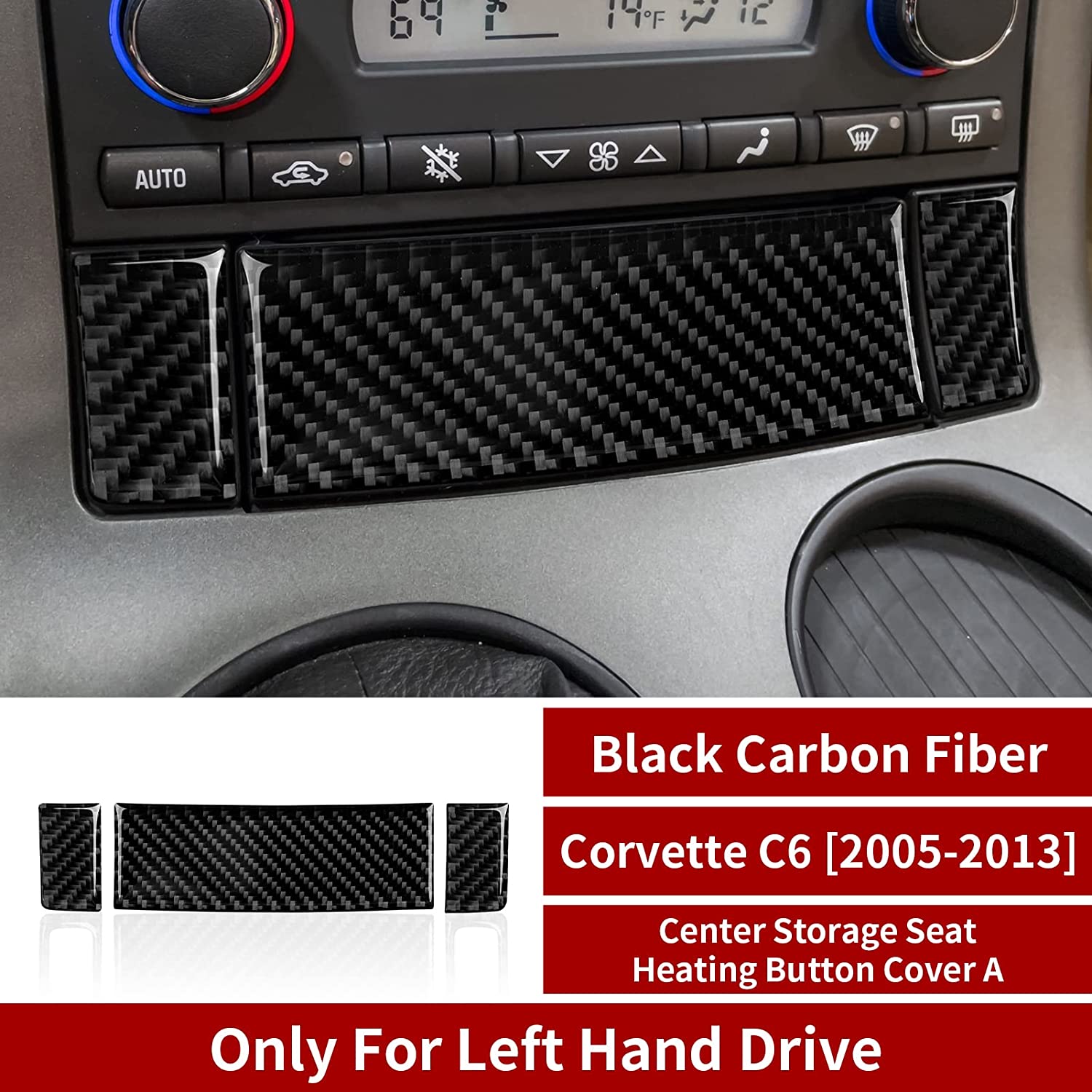 Car Center Storage Seat Heating Button Cover Carbon Fiber Interior Trim Decal Compatible with C6 2005 2006 2007 2008 2009 2010 2011 2012 2013 Accessories - Delicate Leather