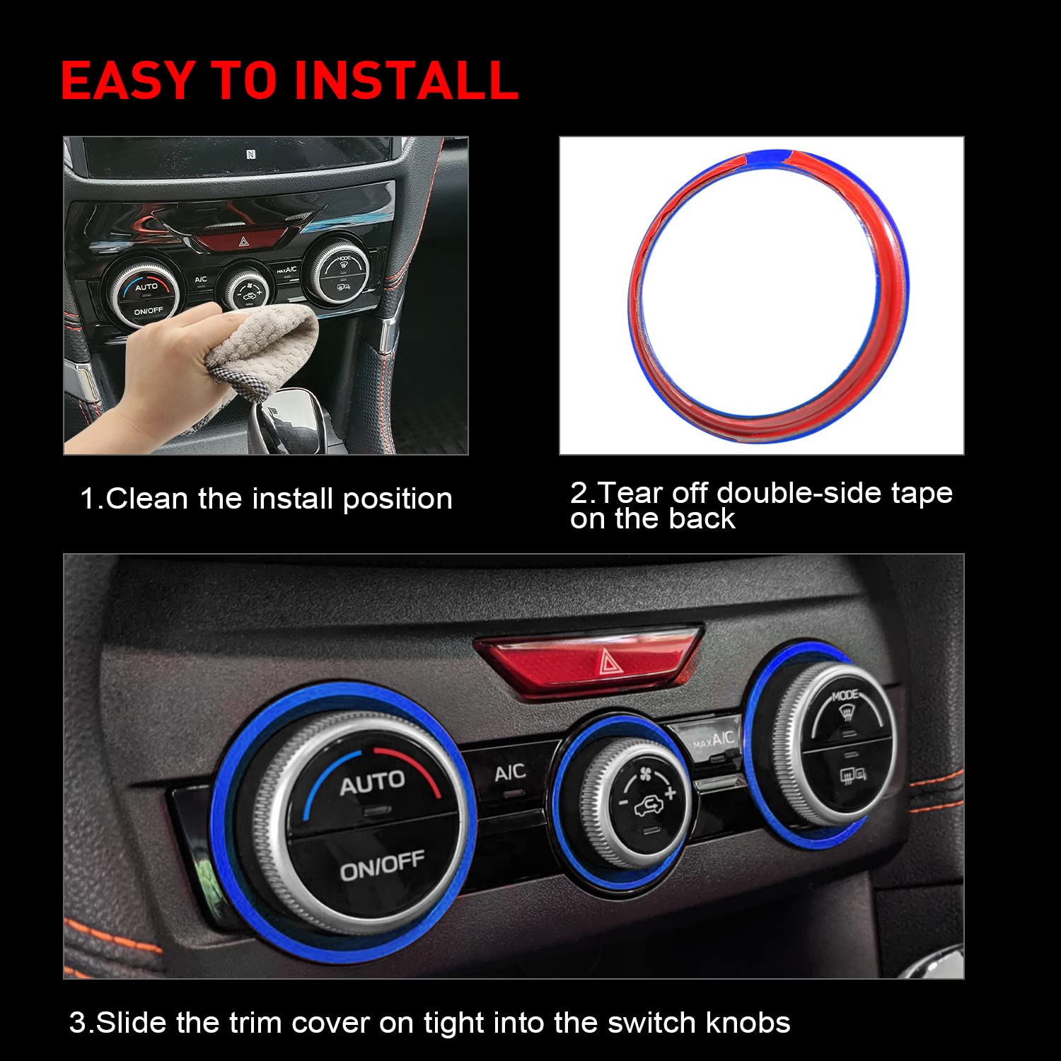 AC Climate Control Knob Outer Ring Covers Compatible with Crosstrek 2018-2023 Forester 2019-2022 Impreza 2017-2023, Air Condition Switch Volume Control Trim - Delicate Leather