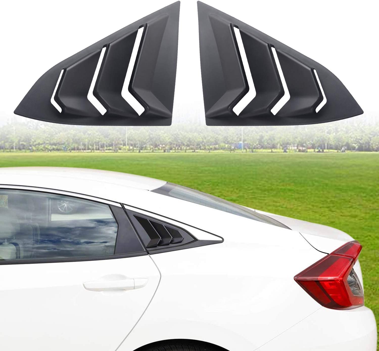 10th Gen Civic Racing Style Rear Side Window Louvers Air Vent Louvers Scoop Cover Blinds Compatible with 2016-2021 Honda Civic Sedan - Delicate Leather