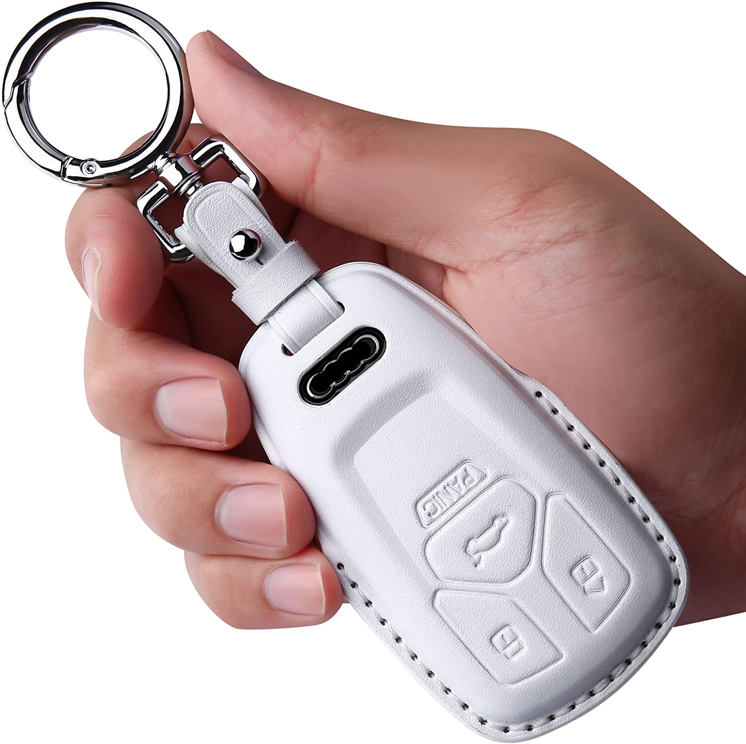 Audi Key Fob Cover Genuine Leather With Keychain,Leather Key Case Protector Compatible A4 Q7 Q5 TT A3 A6 SQ5 R8 S5 smart key - Delicate Leather