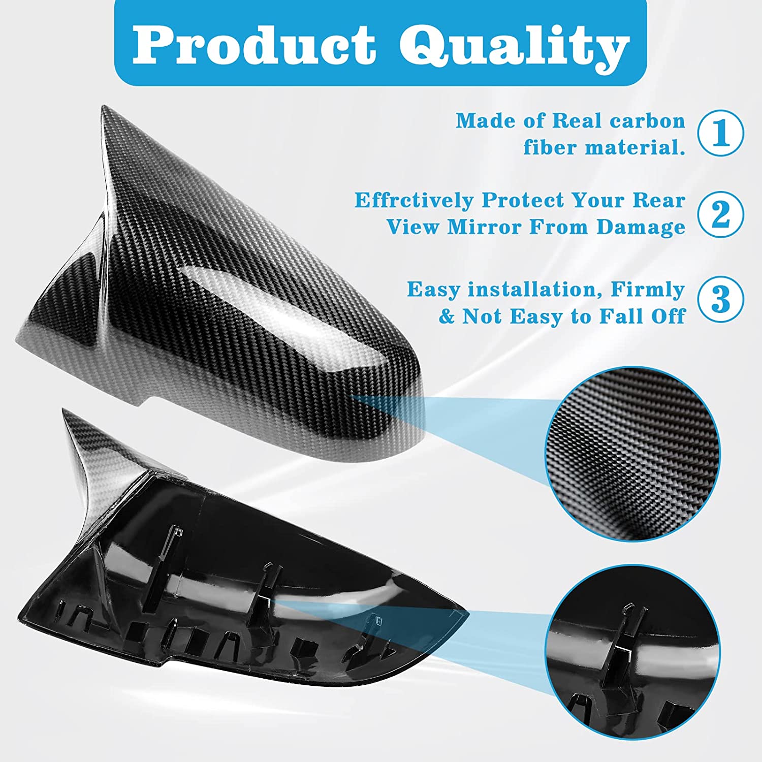 Carbon Fiber Mirror Cap Covers Replacement for F20 F22 F23 F30 F31 F32 F33 F36 F87 M2 X1 E84 Side Real Carbon Fiber Mirror Cover Caps - Delicate Leather