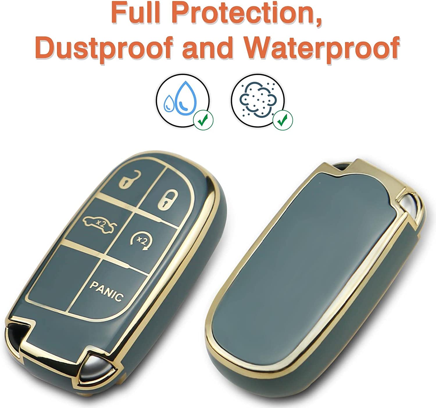 2Set Gift Package key fob cover with for keychain, Compatible with grand cherokee key fob cover, Blue - Delicate Leather