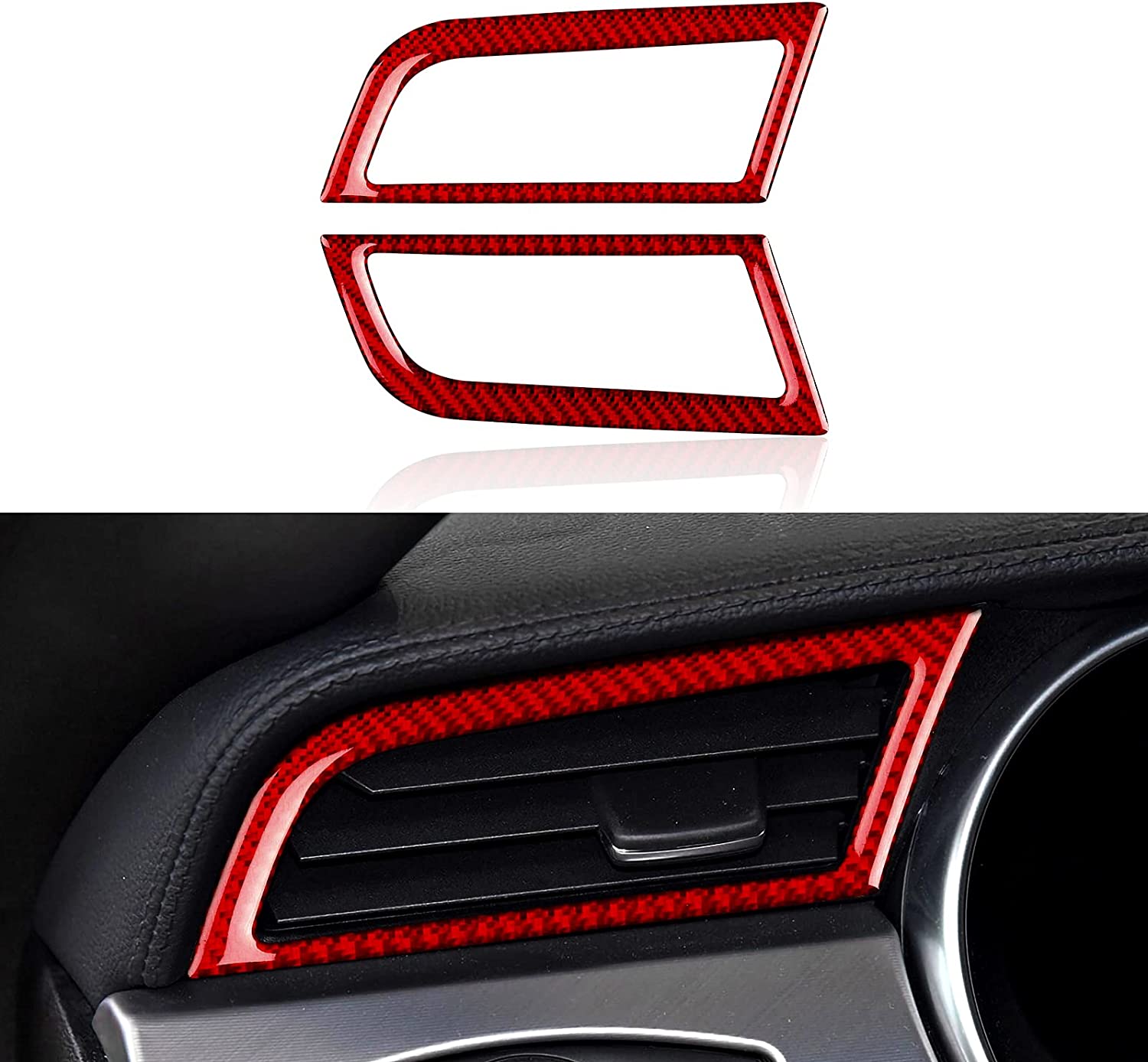 Carbon Fiber Car Side Air Conditioning Vent Sticker Decal Interior Trim Cover for Mustang 2015 2016 2017 2018 2019 2020 Accessories - Delicate Leather