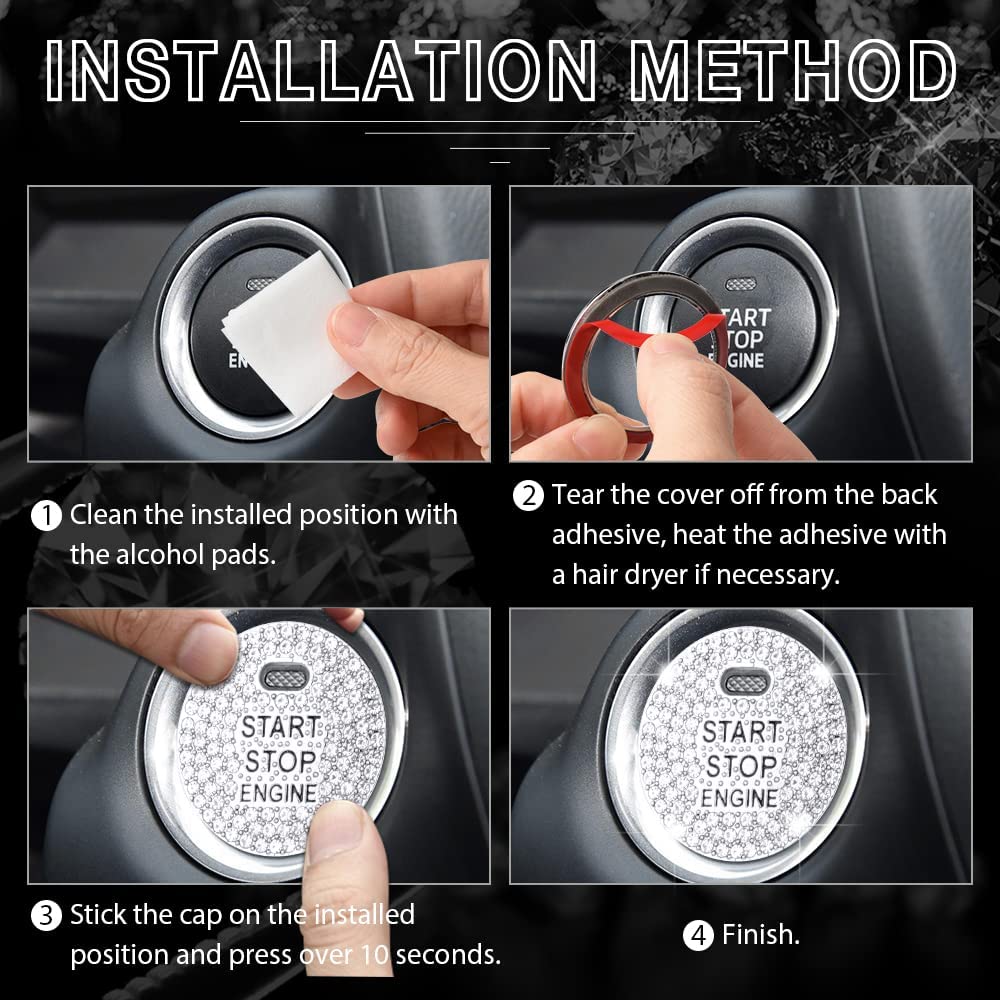 Car Interior Bling Accessories for 3 6 CX-3 CX-5 CX-9 MX-5 Miata Ignition Button Start Stop Push Engine Decals Stickers Caps Covers Parts Decoration Men Women Zinc Alloy Crystal Silver - Delicate Leather