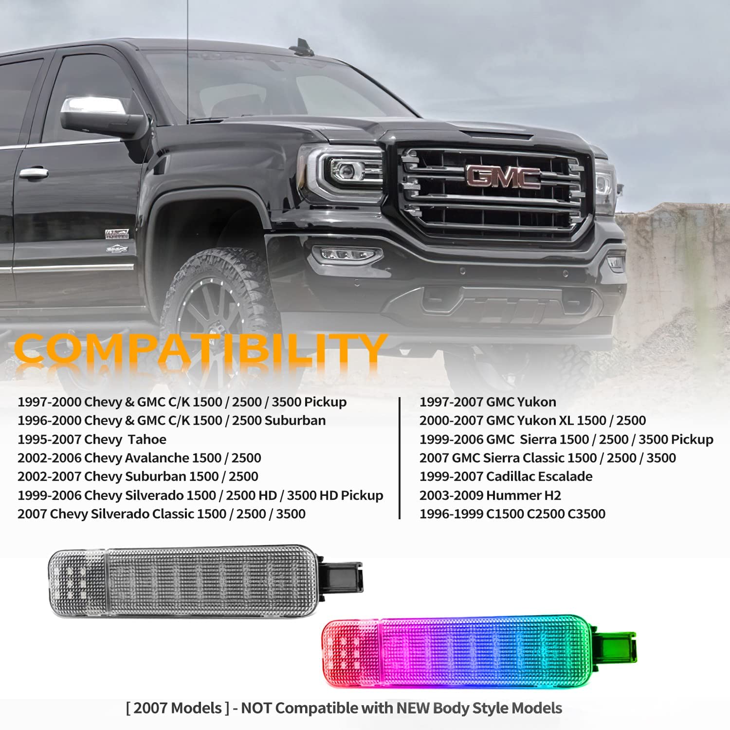 2x RGB LED Door Panel Courtesy Step Interior Light Compatible with 1999-2006 Silverado/Sierra 1500 2001-2006 3500 2500 HD 1999-2006 Yukon 1995-1999 C1500 C2500 C3500 - Delicate Leather