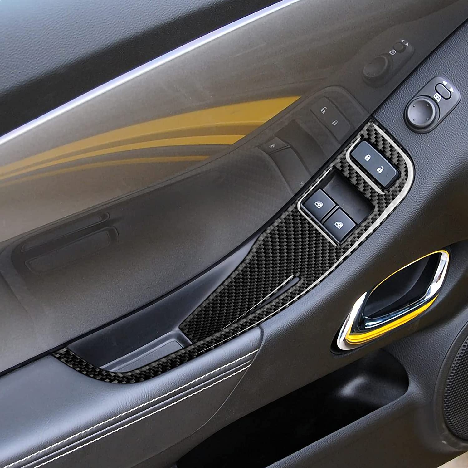 Car Door Window Control Switch Panel Sticker Decal Carbon Fiber Interior Trim Cover Compatible with Camaro 2013 2014 2015 Car Accessories - Delicate Leather