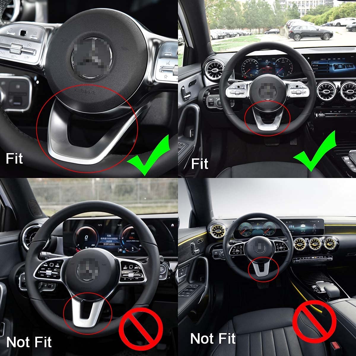 Pursuestar Bling Bling Crystal Steering Wheel Cover U Shape Trim Sticker Car Interior Accessories Decoration for New A B Class GLA CLA 2020 2021 2022 - Delicate Leather