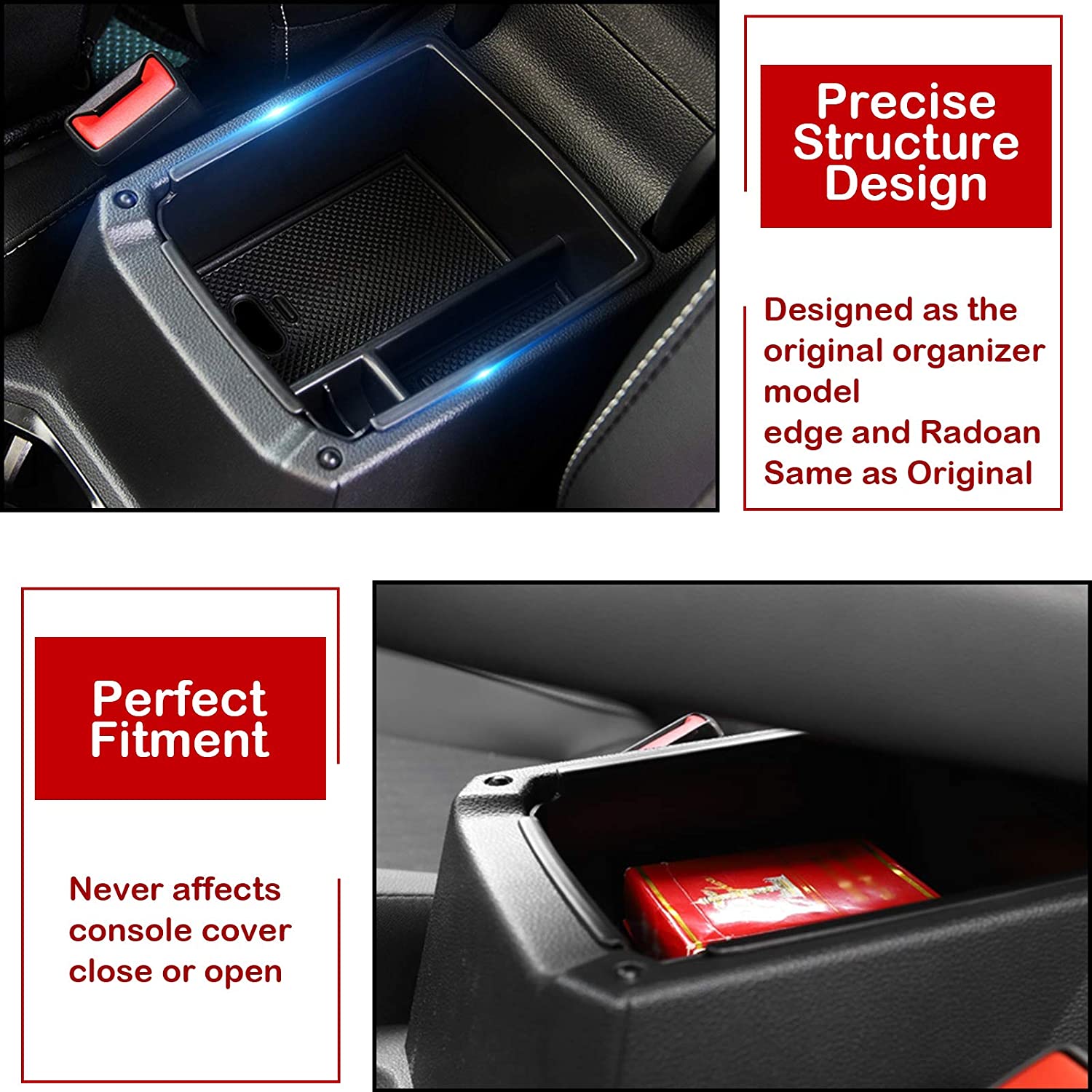 Centre Console Organizer Tray for Tiguan 2018-2022 and VW Taos 2022, Center Armrest Storage Box with Coin Holder, Glove Compartment Container for VW Tiguan and Taos - Delicate Leather