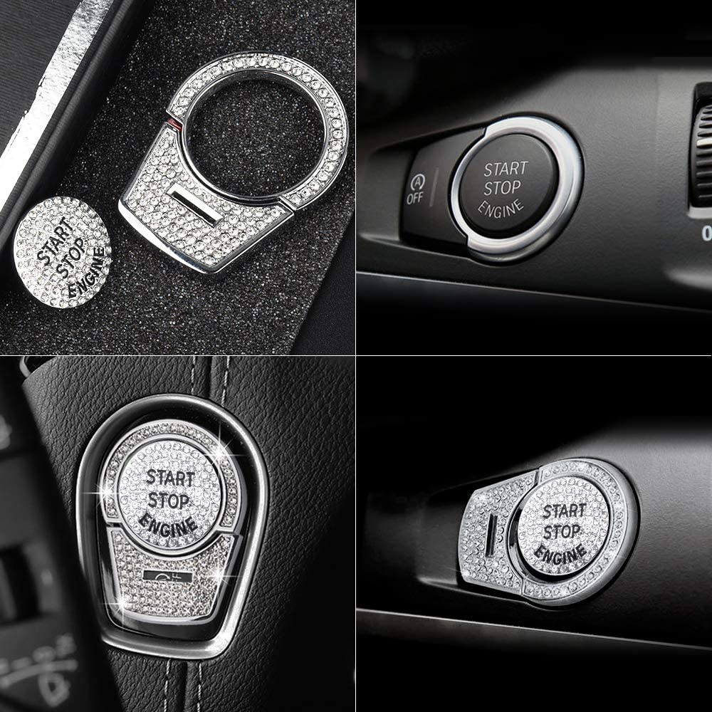 3Pcs Bling Car Engine Start Stop Button Cover Trims Compatible with Premium Zinc Alloy Ignition Push Button Cover Stickers Compatible with BMW 2 3 3GT 4 5 6 7 X1 X2 X3 X4 X5 X6 X6M M2 M3 M4 M5 M6 Series - Delicate Leather