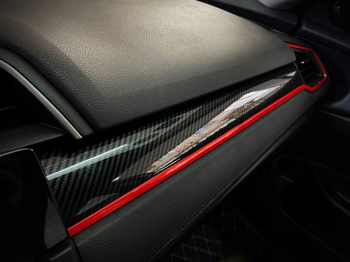 6Pcs Carbon Fiber Grain Console Center Dashboard Cover Trim Decorative Sticker Compatible with 10th Gen Civic 2016 2017 2018 2019 2020 2021 - Delicate Leather