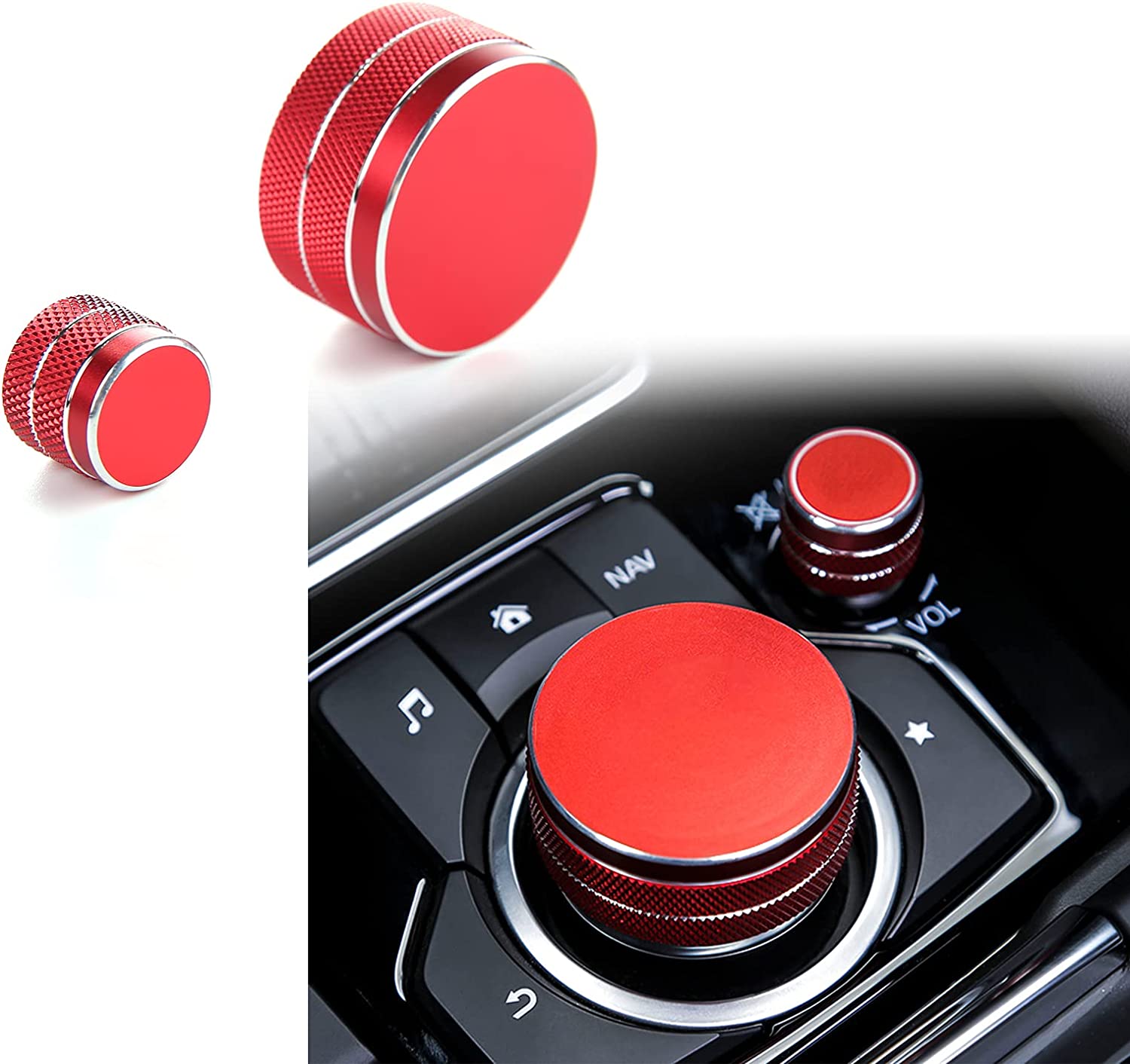 2pcs for CX-5 CX-9 Accessories Sporty Car Interior Center Console Gear Panel Gears Volume Button & Multimedia Knob Cover Trims Caps