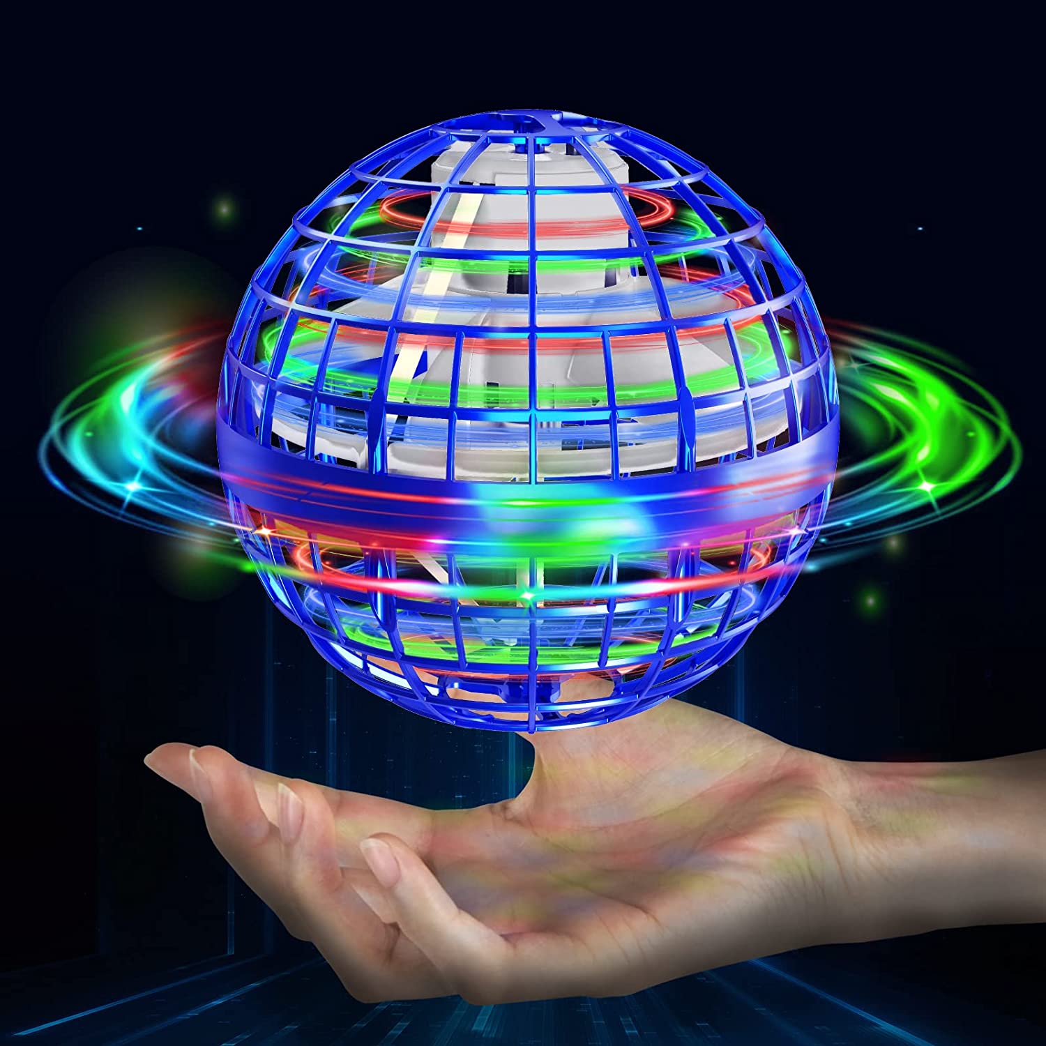 Flying Orb Ball Toys 360°Rotating Soaring Hover Orb Boomerang Spinner Magic LED Light Flying Ball Toys Hand Controlled Spinning Drone Ball Safe for Kids Adults Indoor Outdoor - Delicate Leather