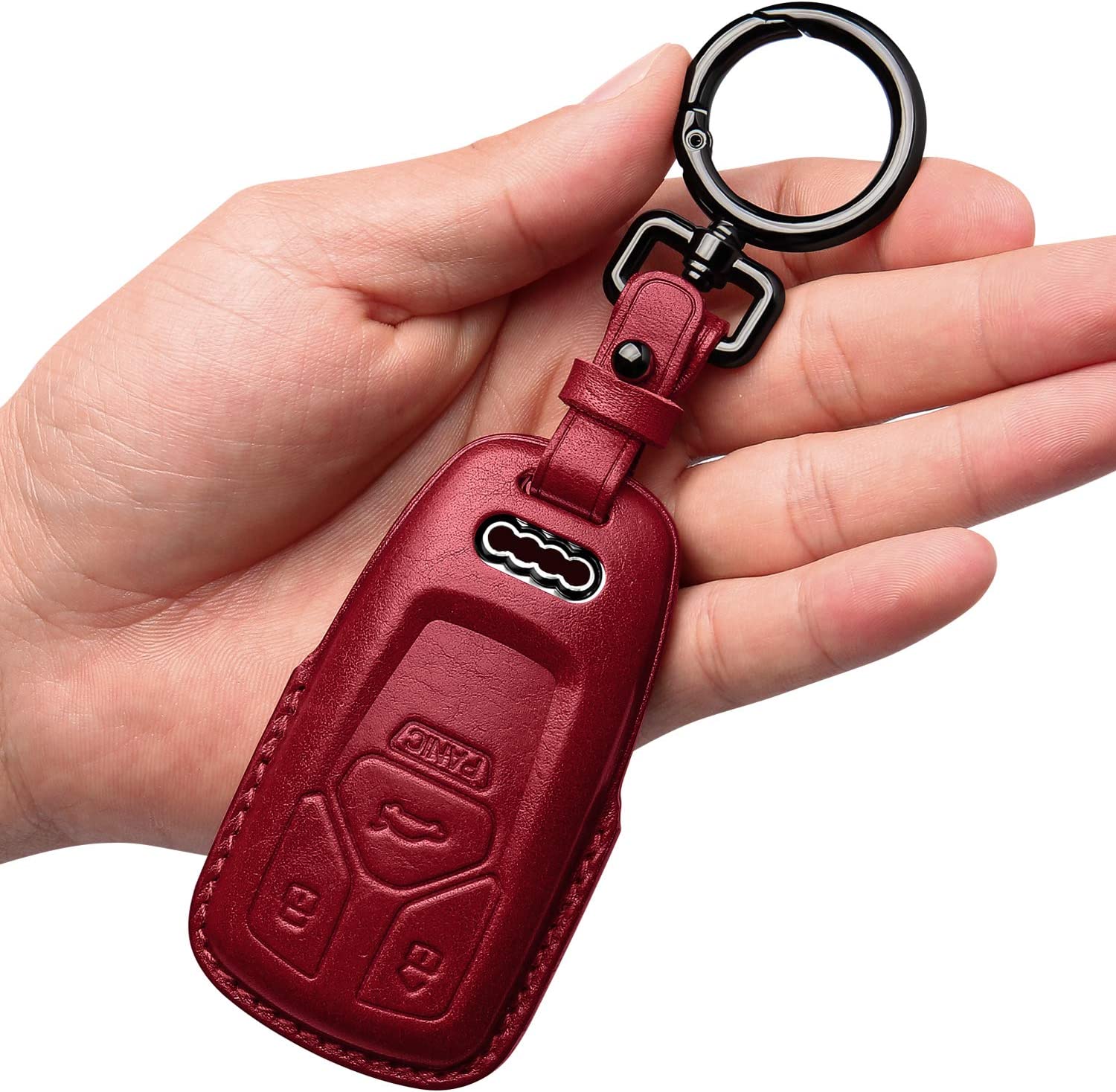 Audi Key Fob Cover Genuine Leather With Keychain,Leather Key Case Protector Compatible A4 Q7 Q5 TT A3 A6 SQ5 R8 S5 smart key - Delicate Leather