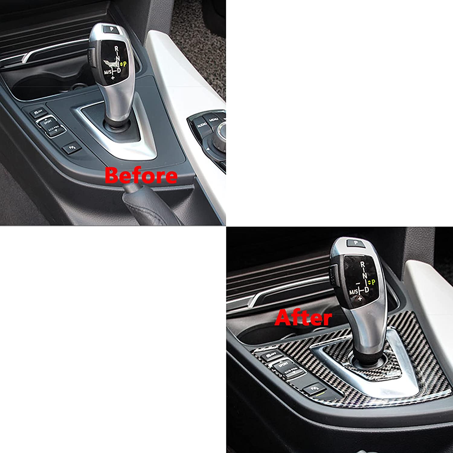 Gear Shift Knob Base Panel Cover Trim, Real Carbon Fiber, Compatible with BMW 3 Series F30 F31 2012-2018, GT F34 2014-2018, 4 Series F32 F33 F36 2014-2018 - Delicate Leather