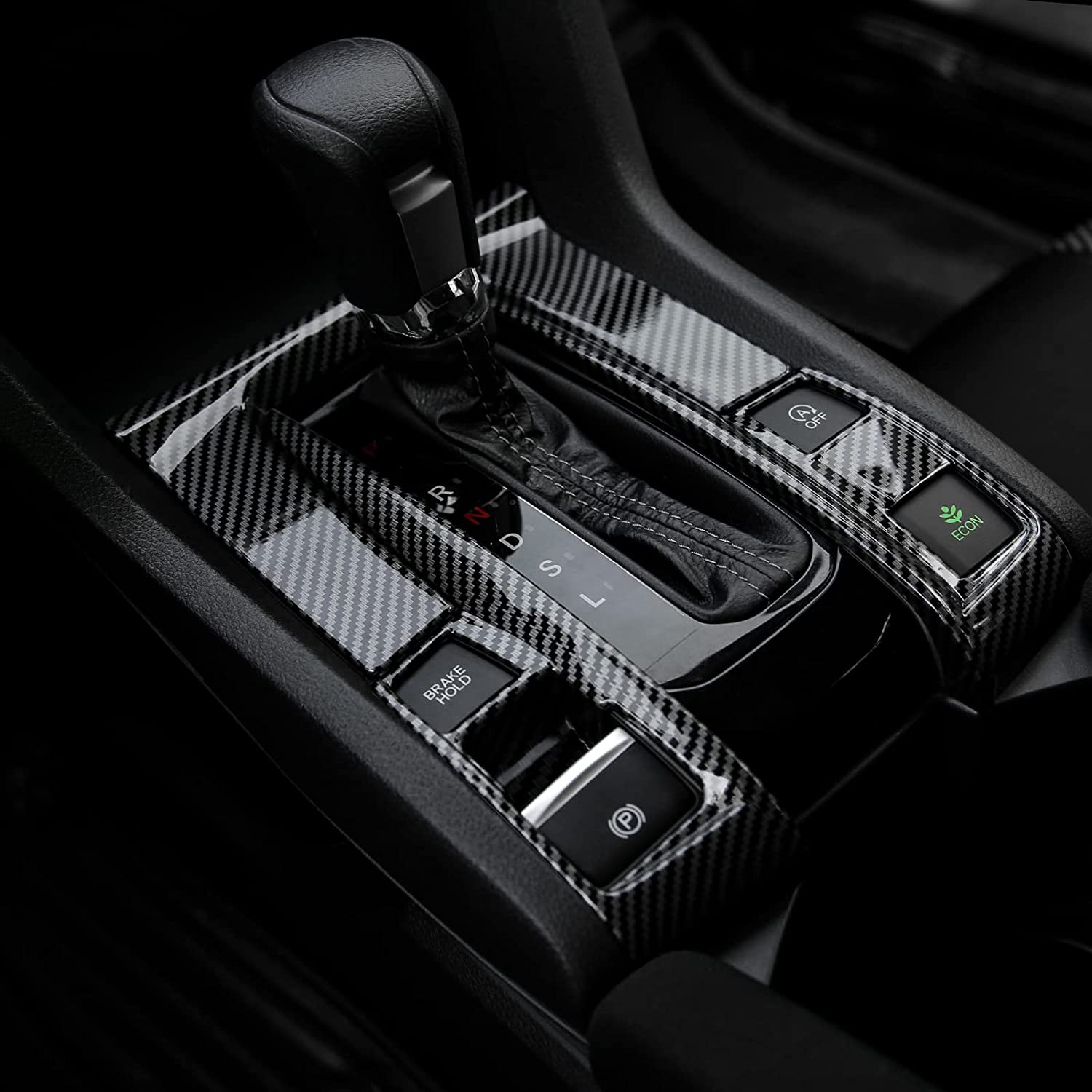 10th Gen Civic Gear Boots Trims CVT Automatic Transmission Shift Panel Stickers Compatible with Honda Civic Sedan Hatchback Coupe 2021 2020 2019 2018 2017 2016 -Carbon Fiber Grain - Delicate Leather