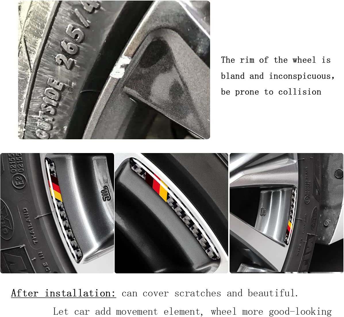 4PCS Universal Wheel Sticker, 3D Tricolor Flag Emblem Badge for All Models, Universal Carbon Fiber Wheel Protection, Germany Flag Emblem Accessories - Delicate Leather