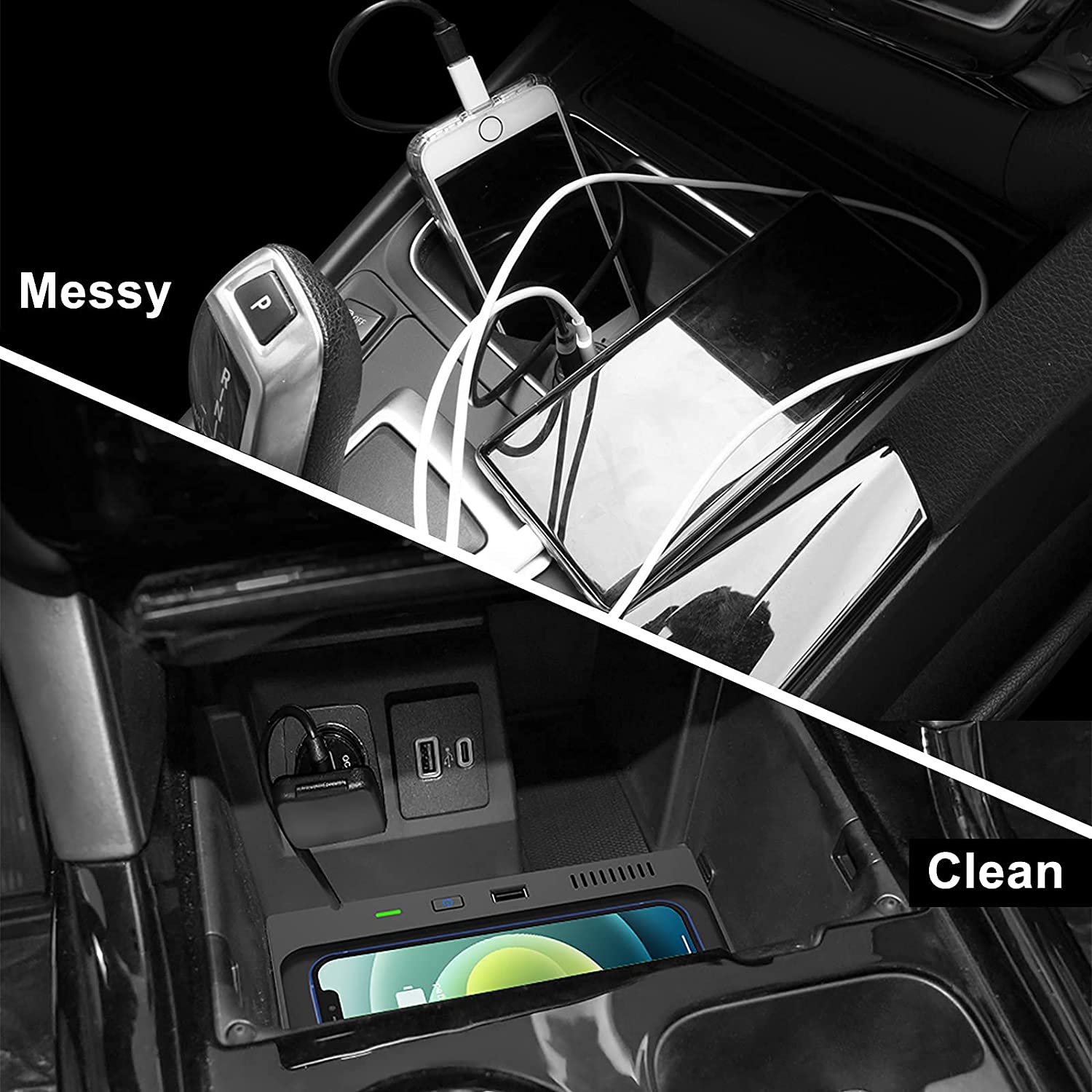 Wireless Car Charger for Ford Explorer Center Control Accessories 2022 2021 2020, with USB Ports Compatible Wireless Charging Pad fit for Explorer Base XLT Limited ST Platinum Explorer Limited Hybrid - Delicate Leather