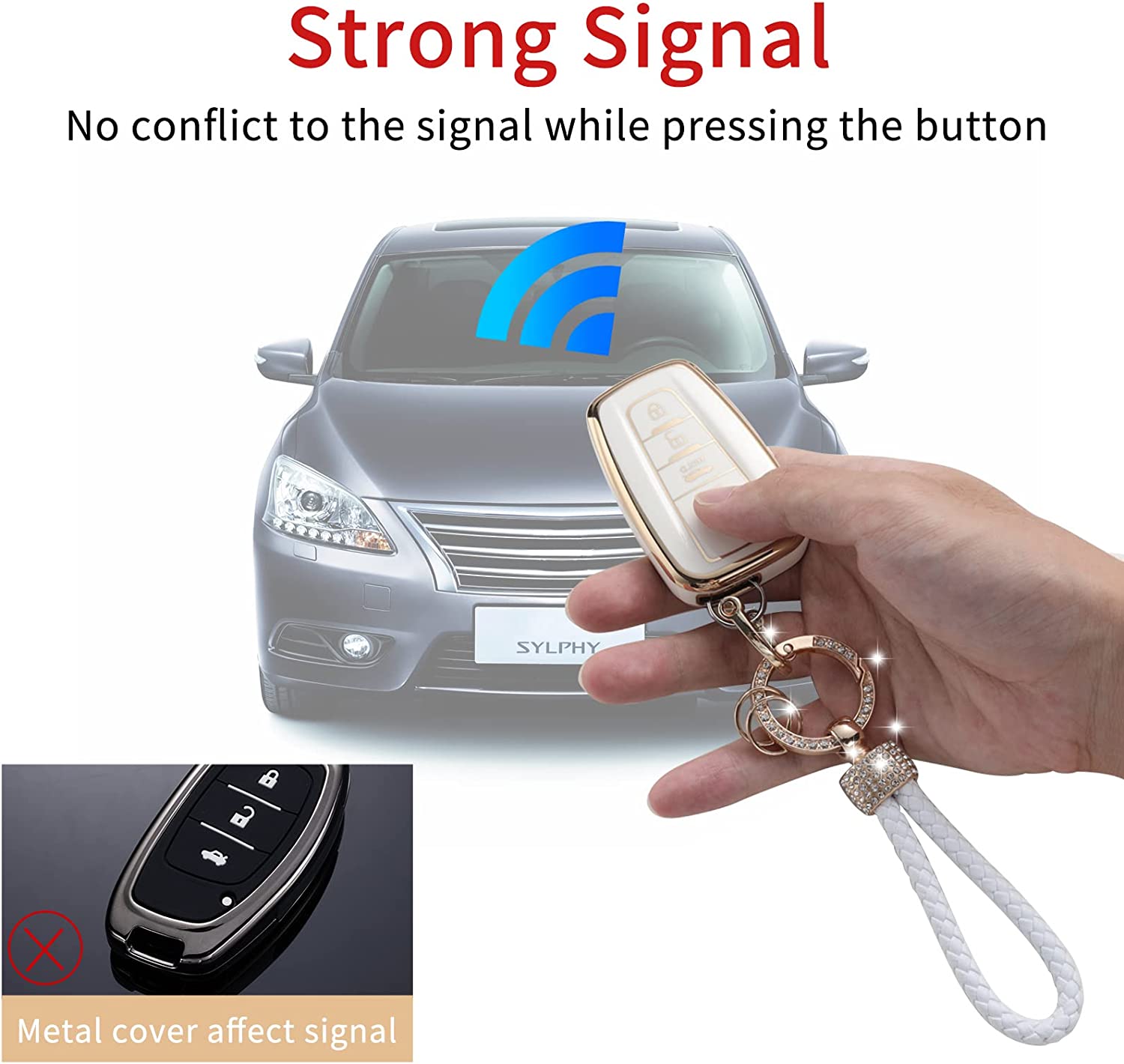 Toyota Key Fob Cover with Lanyard, Car Key Case Protection for 2018-2022 Camry RAV4 Highlander Avalon C-HR Prius Corolla GT86 Smart Key Holder - Delicate Leather