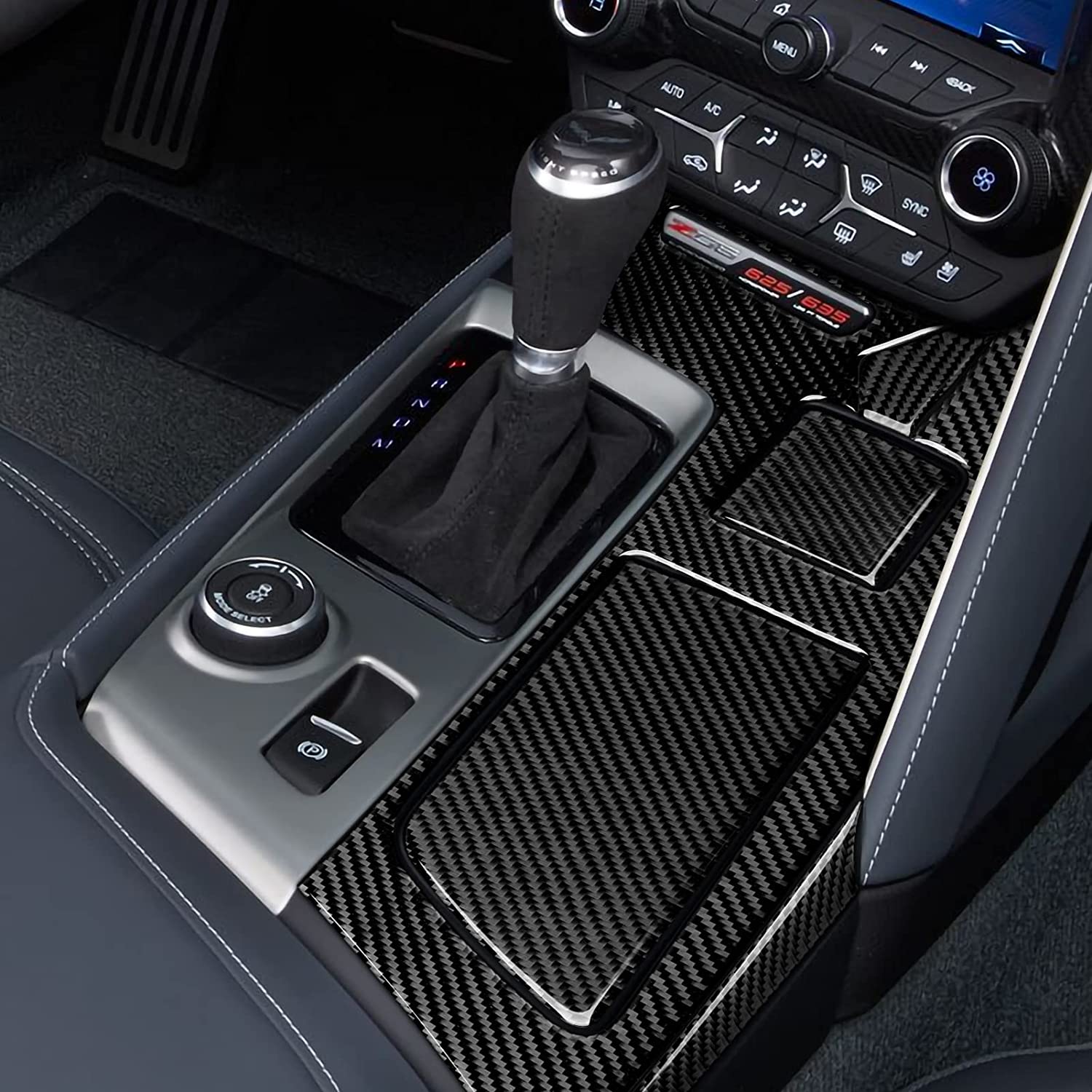 C7 Car Central Console Cup Holder Sticker Decal Carbon Fiber Interior Trims Accessories Cover for C7 2014 2015 2016 2017 2019 - Delicate Leather