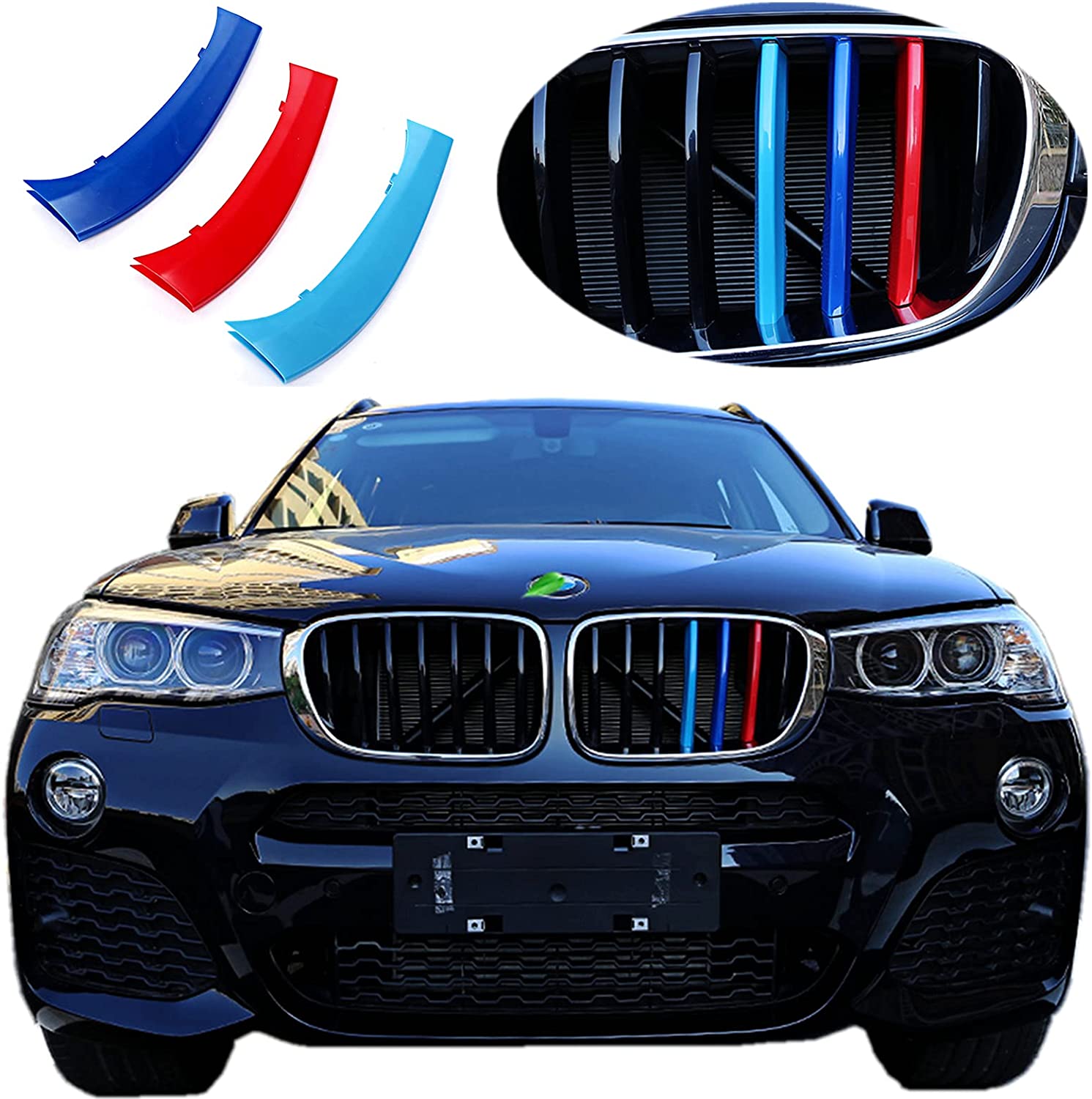 Exact Fit ///M-Colored Grille Insert Trims Compatible with F25 X3 2011-2017 or F26 X4 2014-2017 Accessories for w/Standard Kidney Grille (7 Beams) - Delicate Leather