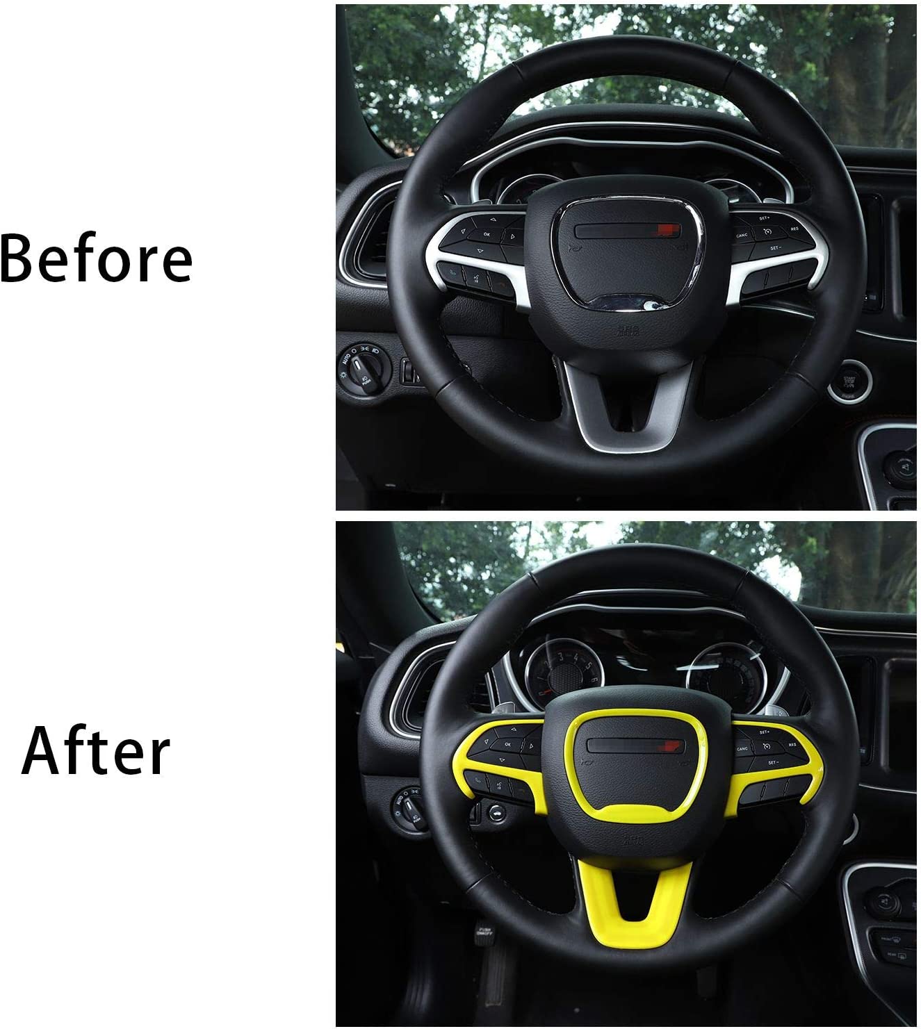 Steering Wheel Trim for 2015-2022 Challenger Charger, for 2014-2022 Dodge Durango for Grand Cherokee SRT8, ABS Yellow 4pcs - Delicate Leather