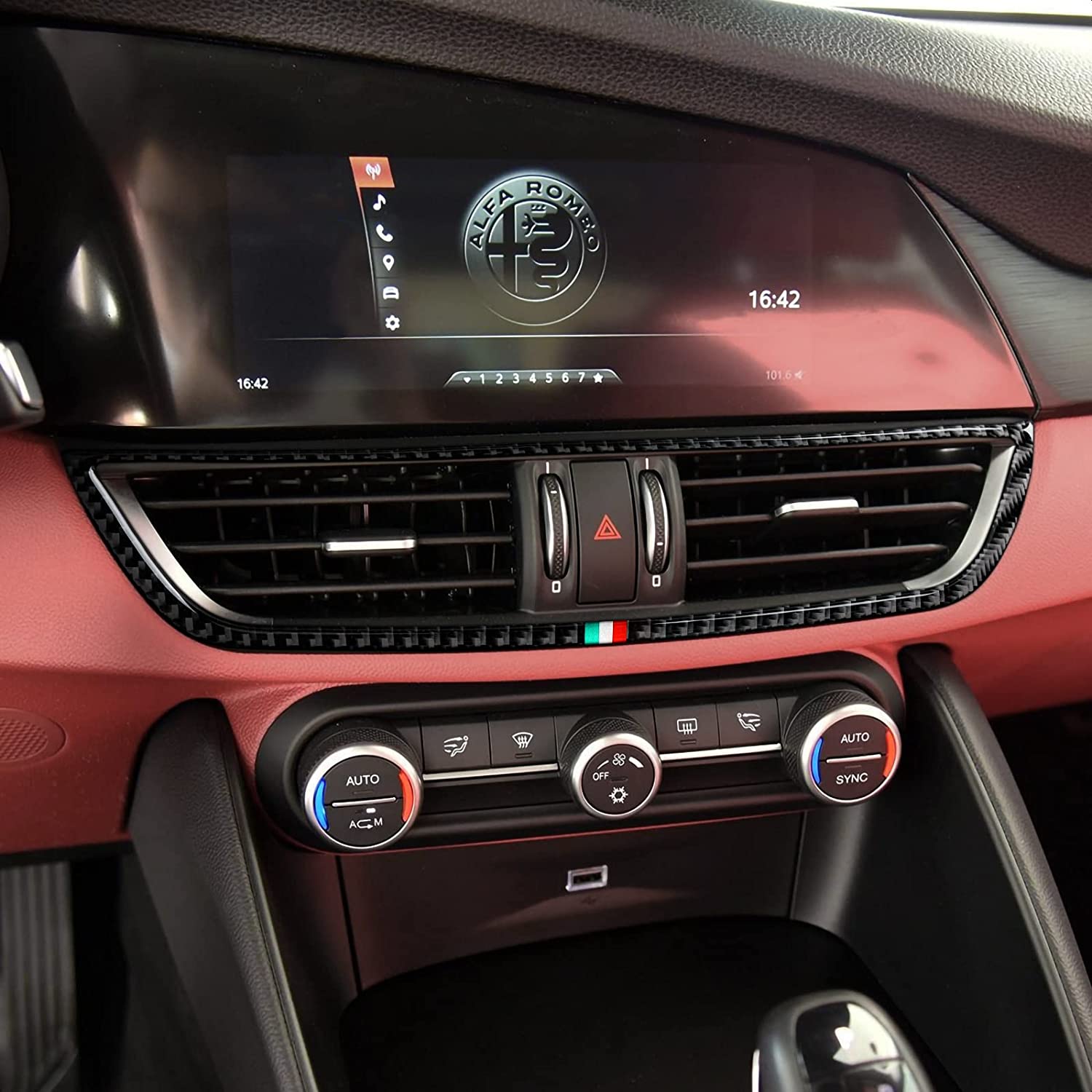 Car Air Vent Sticker Center Console AC Decals Carbon Fiber Trim Compatible with Giulia 2017 2018 2019 Accessories - Delicate Leather