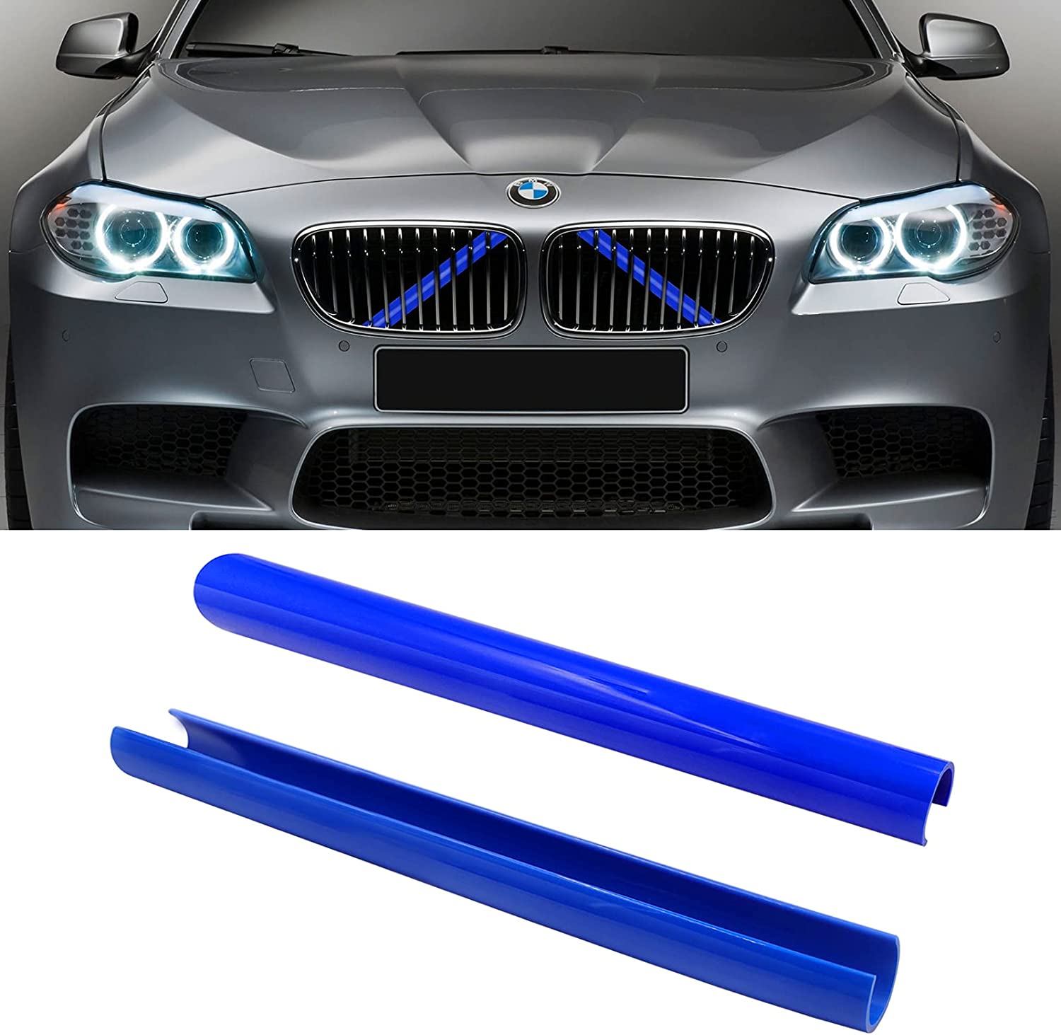 Compatible with Grill Inserts for 2 5 6 7 X1 X2 Series,F10 F11 F45 F12 F13 F01 F02 F48, Compatible with V Brace Wrap Covers Blue Grill Stripes Front Grill Insert Trims Stripes - Delicate Leather