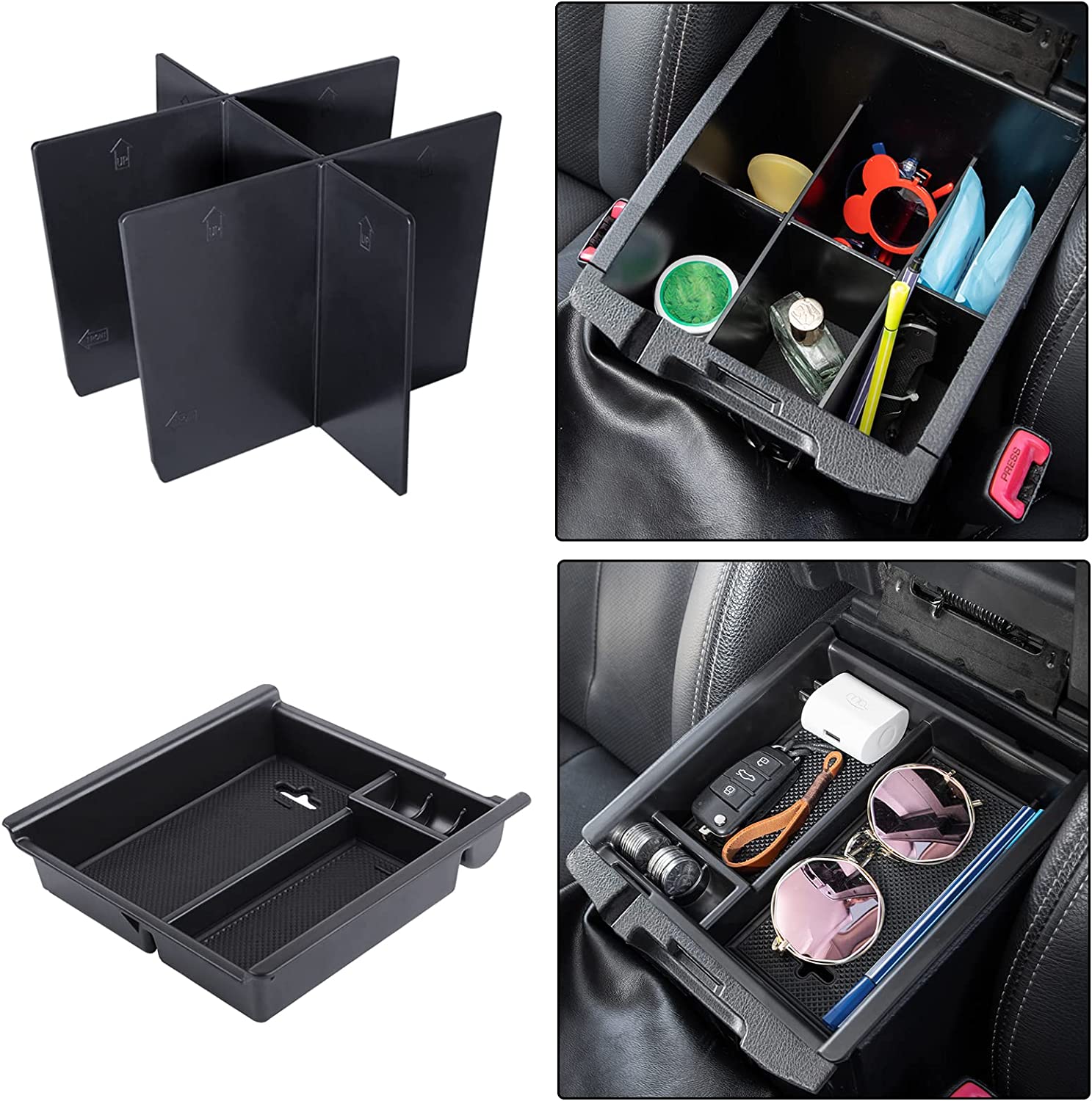 Compatible with 2023 2022 Accessories 2021 2020 2019 2018 2017 2016 Center Console Dividers, Insert Armrest Box ABS Materials Organizer - Delicate Leather