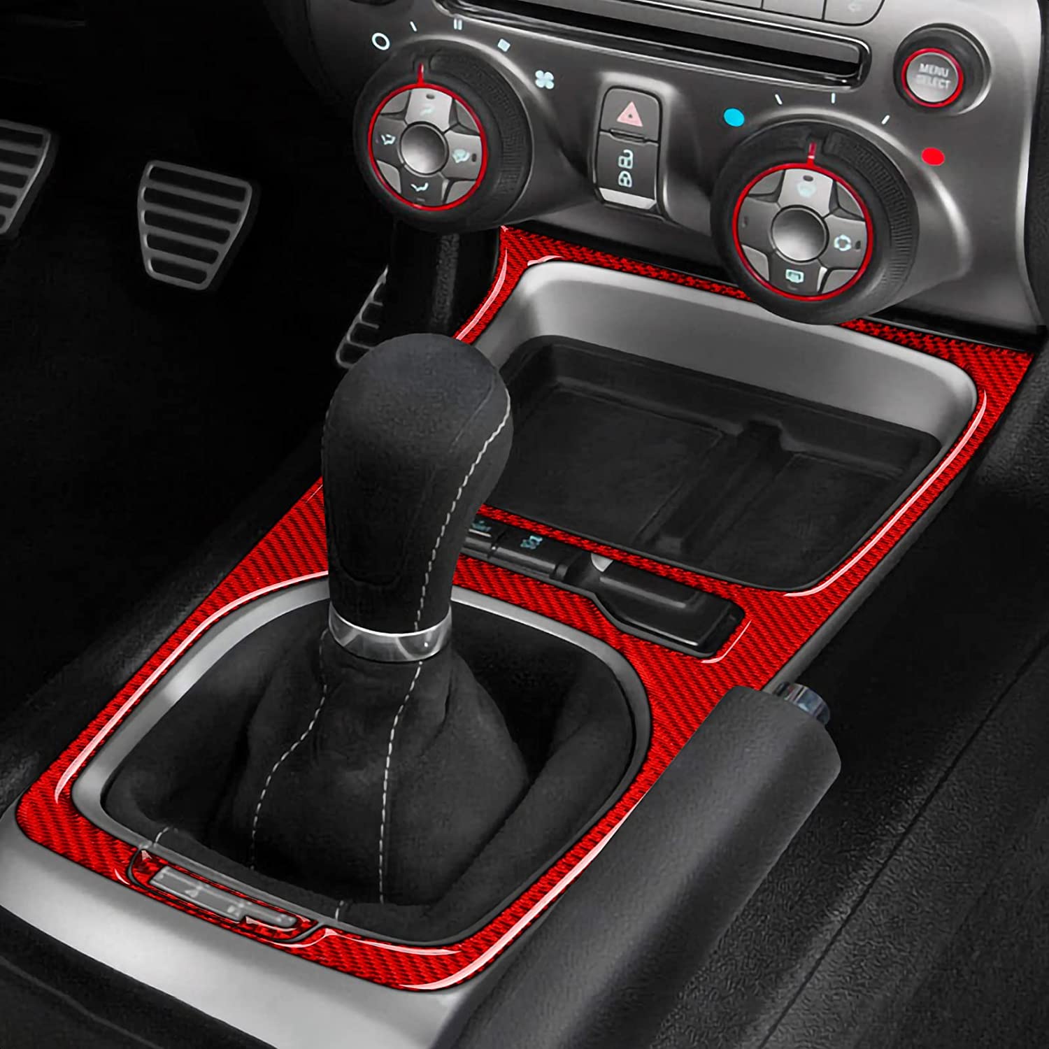 Carbon Fiber Car Gear Shift Panel Sticker Decal Interior Trim Cover for Camaro 2010 2011 2012 2013 2014 2015 Accessories - Delicate Leather