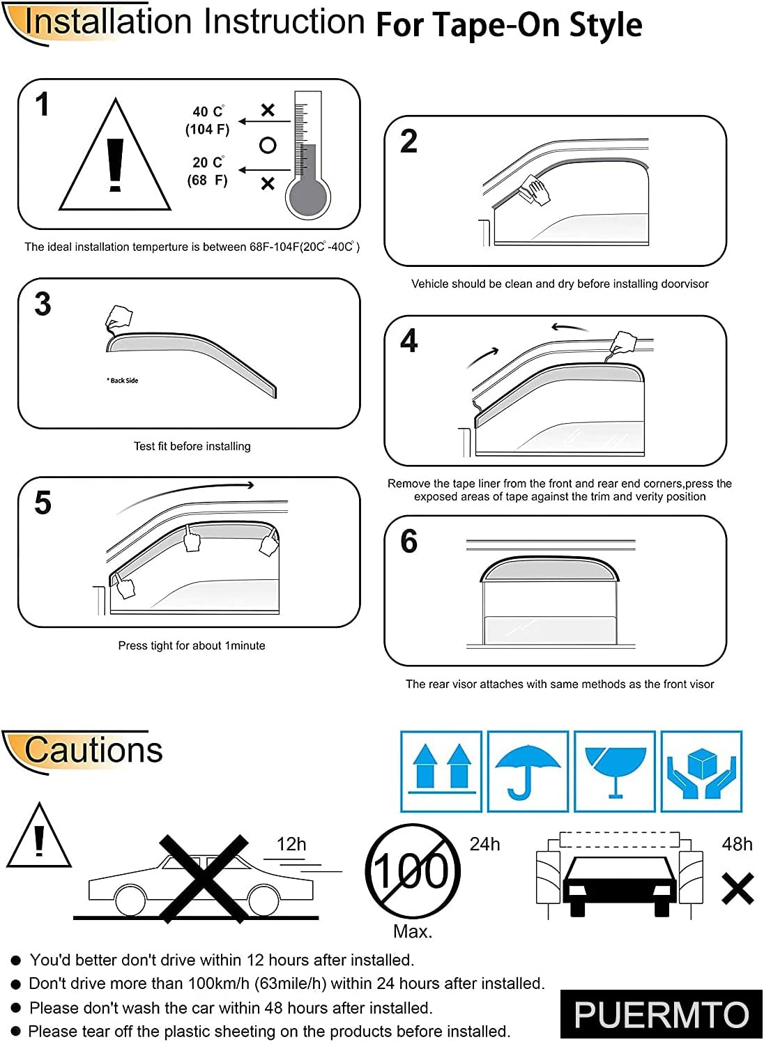Original Side Window Wind Deflector, 4pcs Outside Mount Tape-On Nice Rain Guards Set, Vent Visor fit for 2015-2022 Ford Edge FD4P04 - Delicate Leather