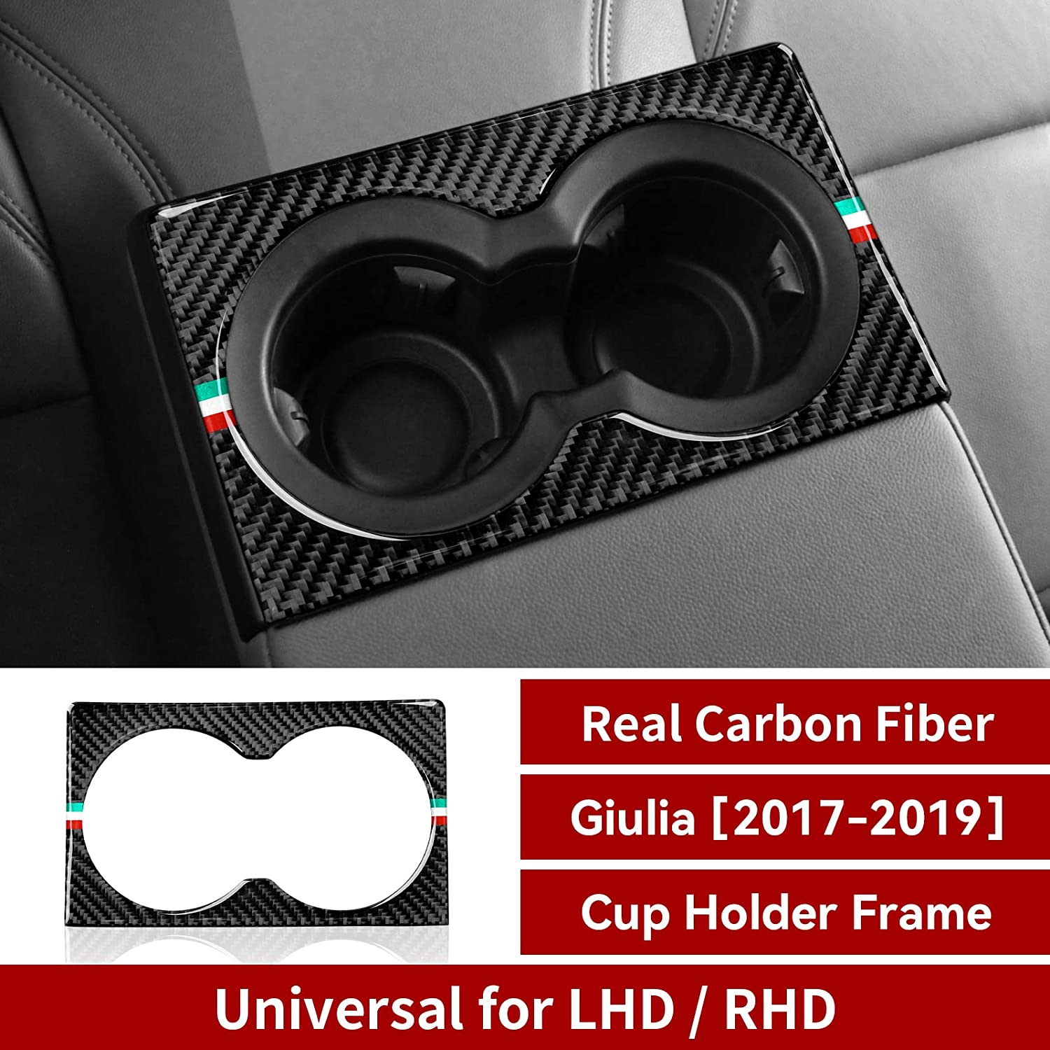 Car Cup Holder Frame Cover Trim Rear Row Carbon Fiber Decals Sticker Compatible with Giulia 2007 2008 2009 Auto Accessories - Delicate Leather