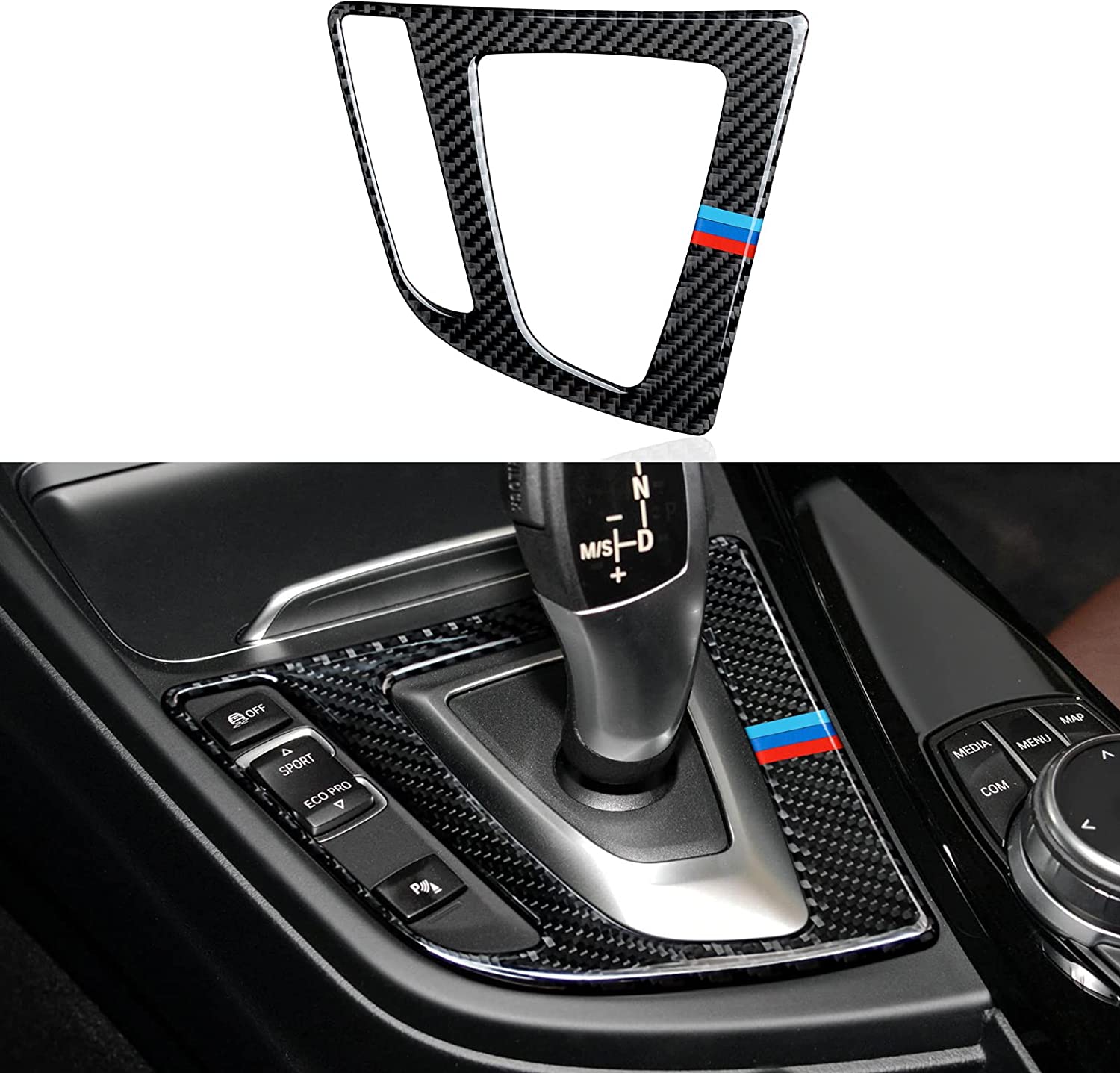 Car Gear Shift Trim Soft Carbon Fiber Decal Sticker Compatible with F30 F31 F34 3GT F32 F33 F36 3 4 Series Accessories, 2012-2020 - Delicate Leather