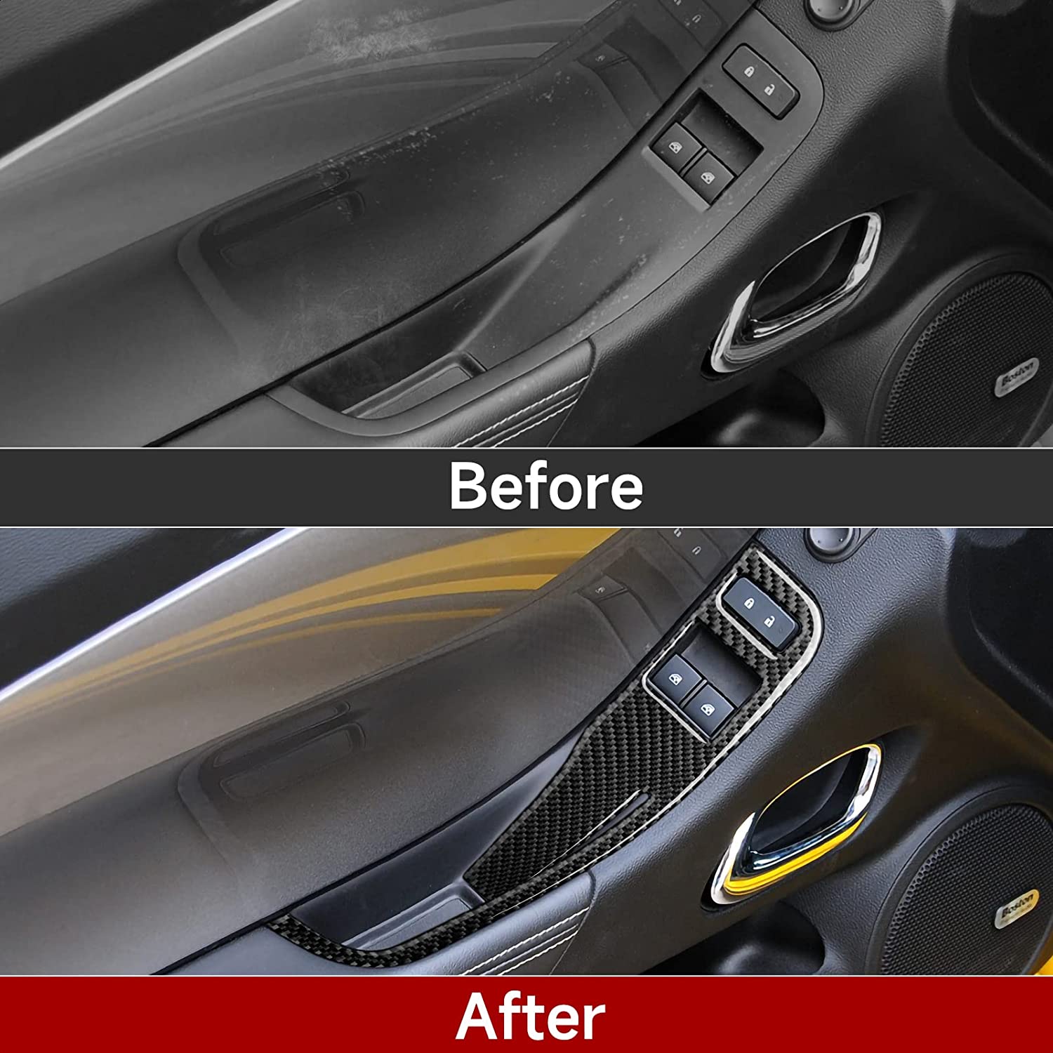 Car Door Window Control Switch Panel Sticker Decal Carbon Fiber Interior Trim Cover Compatible with Camaro 2013 2014 2015 Car Accessories - Delicate Leather