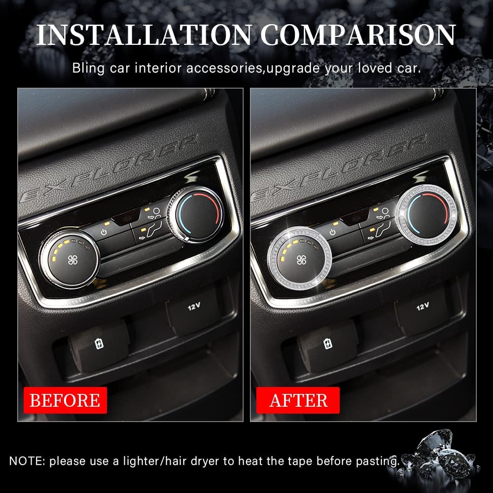 Ford Explorer Accessories Bling 2022 2021 2020 Rear Air Temperature AC Knob Covers Glitter Car Interior Decoration Trims Metal Decal Caps - Delicate Leather