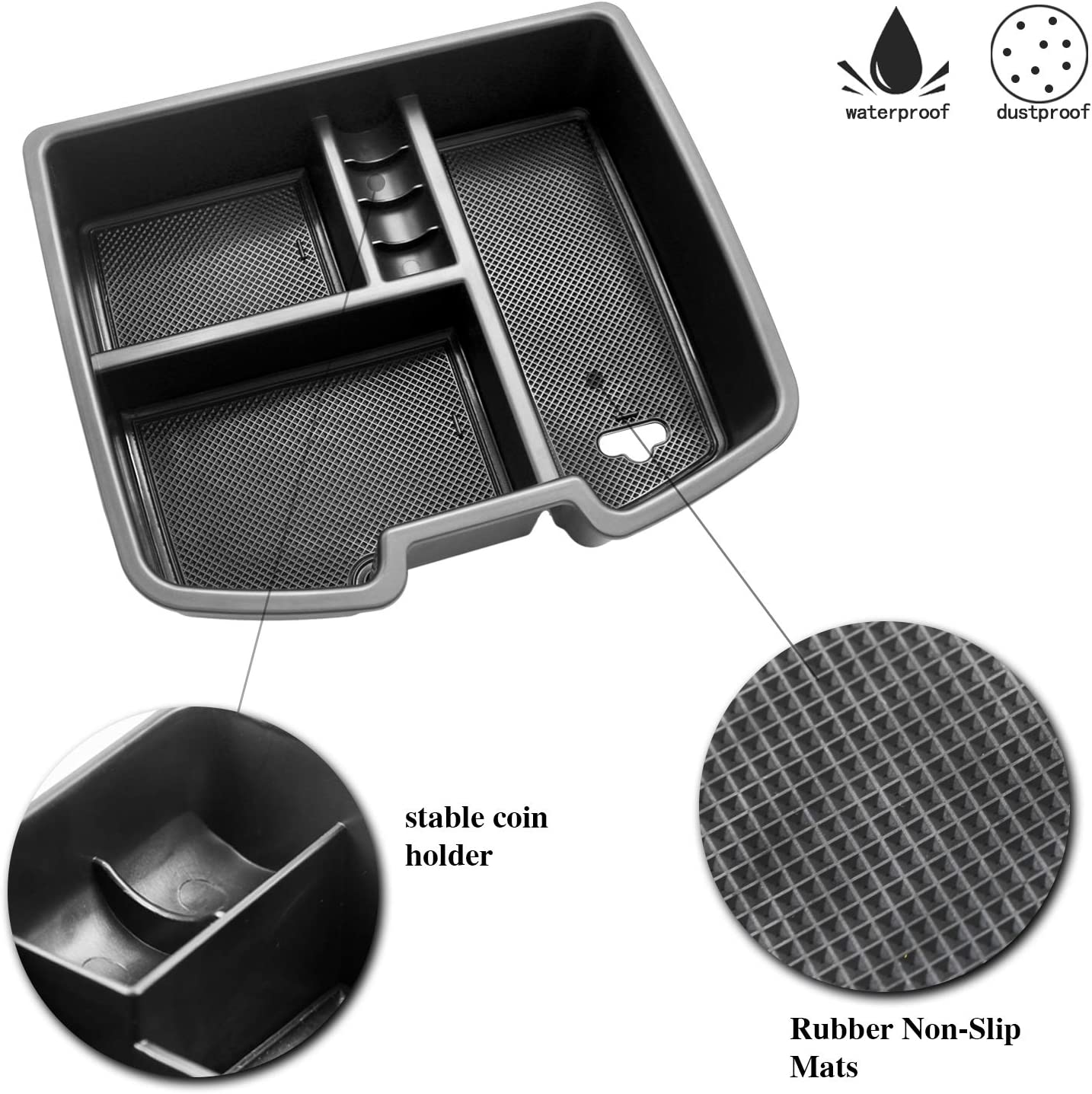 Center Console Tray Accessoies Armrest Box Secondary Storage Holder Organizer for Avalanche Tahoe Silverado Suburban 1500 2500 Pickup Truck Yukon, Black - Delicate Leather