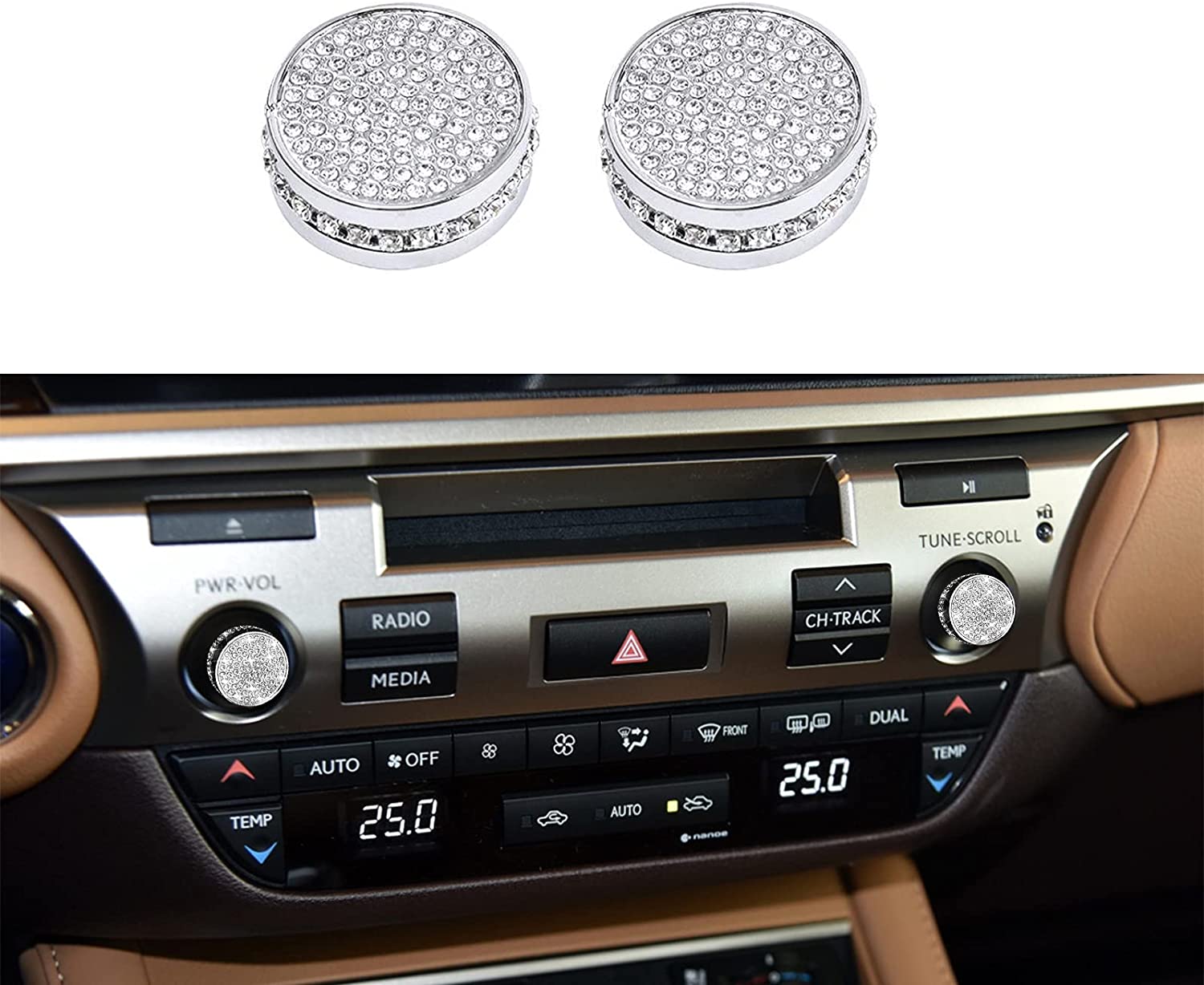 Bling Crystal Diamond Interior Multimedia Volume Audio knobs Accessory Compatible for NX 200 300 ES 200 250 350 ES:2014-2017, NX:2015-2020 - Delicate Leather