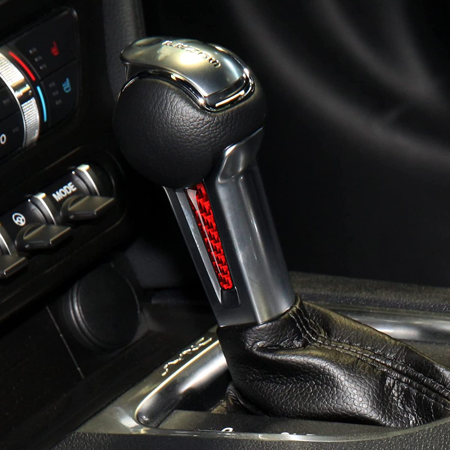 Car Gear Shift Knob Sticker Decal Carbon Fiber Interior Trim Cover Compatible with Mustang 2015 2016 2017 2018 2019 2020 Accessories - Delicate Leather