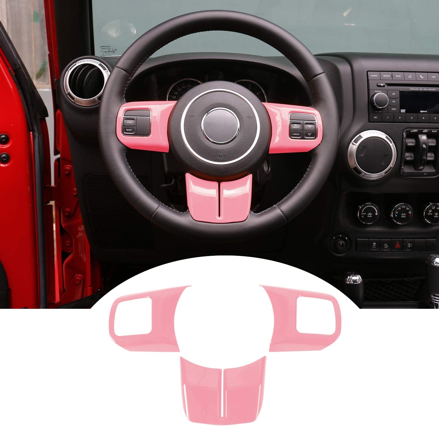 Interior Steering Wheel Decoration Trim Kits for 2011-2018 Wrangler JK/2011-2013 Grand Cherokee/2011-2016 Compass & Patriot, Pink - Delicate Leather