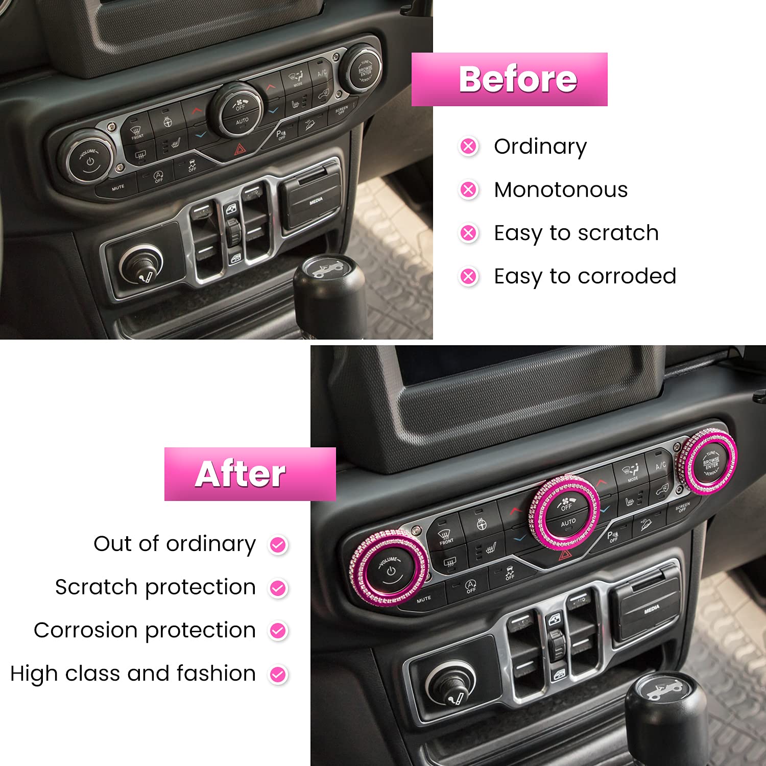 Air Conditioner Switch Knob Cover for 2018-2022 Wrangler JL JLU Gladiator JT Audio Volume AC Button Cover Decoration Twist Ring Trim Interior Accessories Aluminum Alloy - Delicate Leather