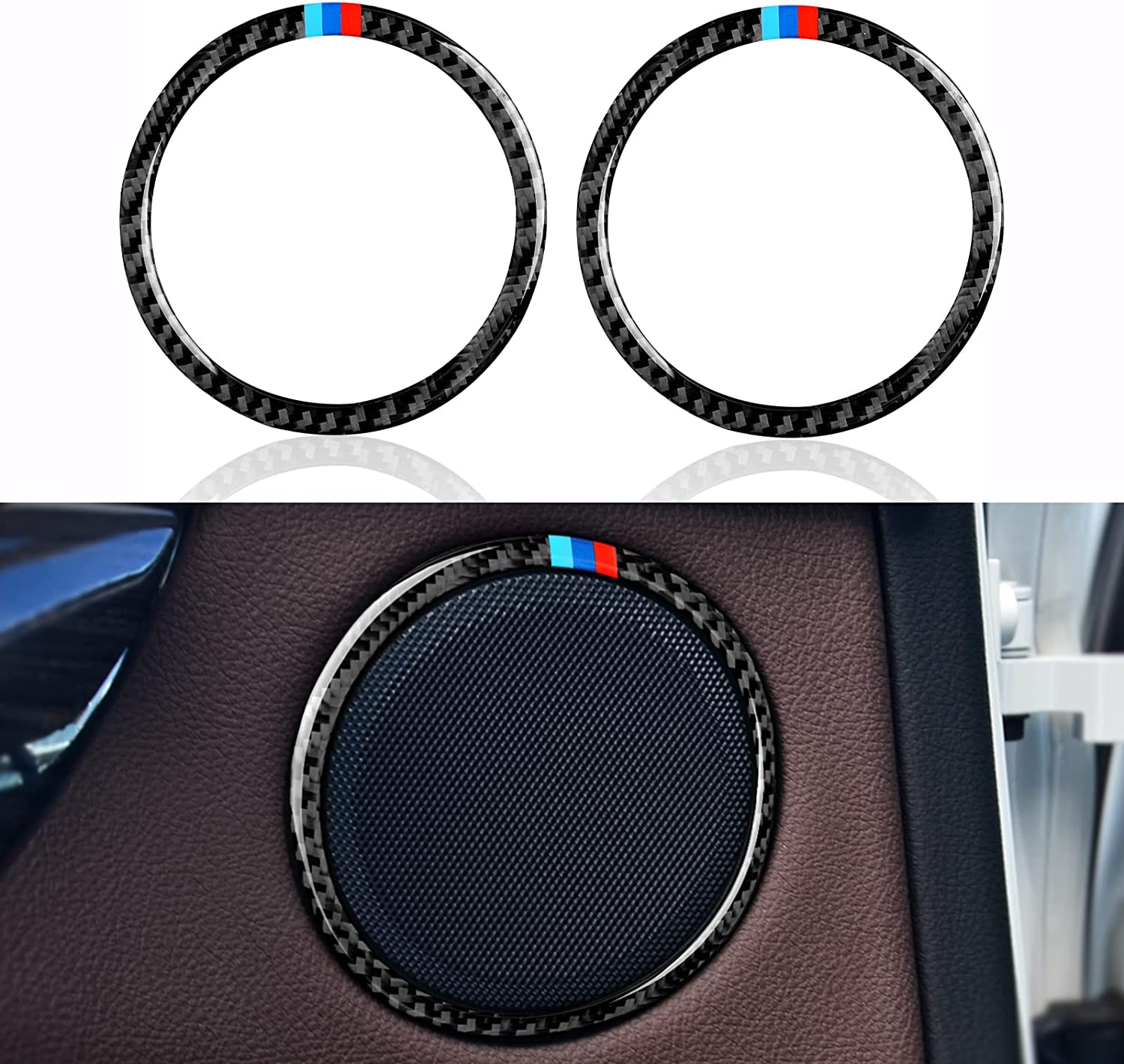 2PCS Car Trim Audio Speaker Frame Sticker Carbon Fiber Decals Compatible with BMW F30 F31 F34 3GT F32 F33 F36 2012 2013 2014 2015 2016 2017 2018 2019 Interior Accessories - Delicate Leather