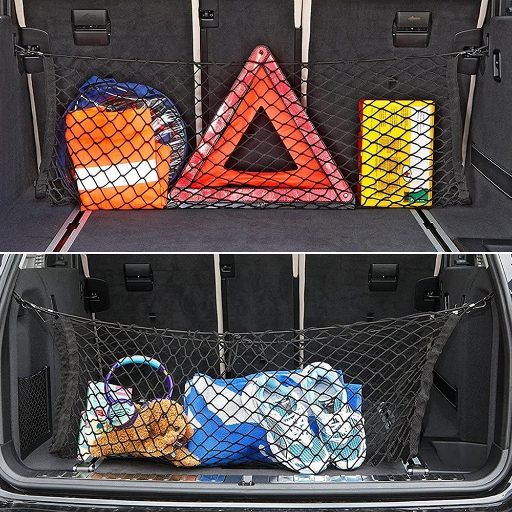 Car Rear Cargo Net, Universal Adjustable Elastic Trunk Cargo Storage Organizer Net Compatible for SUV, Truck, Storage 43.3’’ x 15.7’’ - Delicate Leather