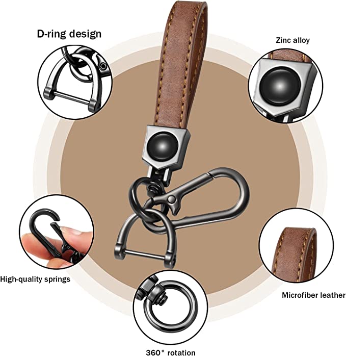 Leather Car Key Chain Key, Car Keyring Keychain Replacement for Car Key FobCar Key Fob Accessory Men Women, Brown - Delicate Leather