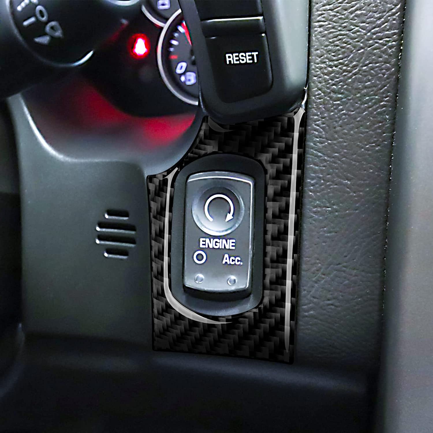 Car Engine Start Stop Button Sticker Decal Carbon Fiber Interior Trim Cover Compatible with C6 2005 2006 2007 Accessories - Delicate Leather