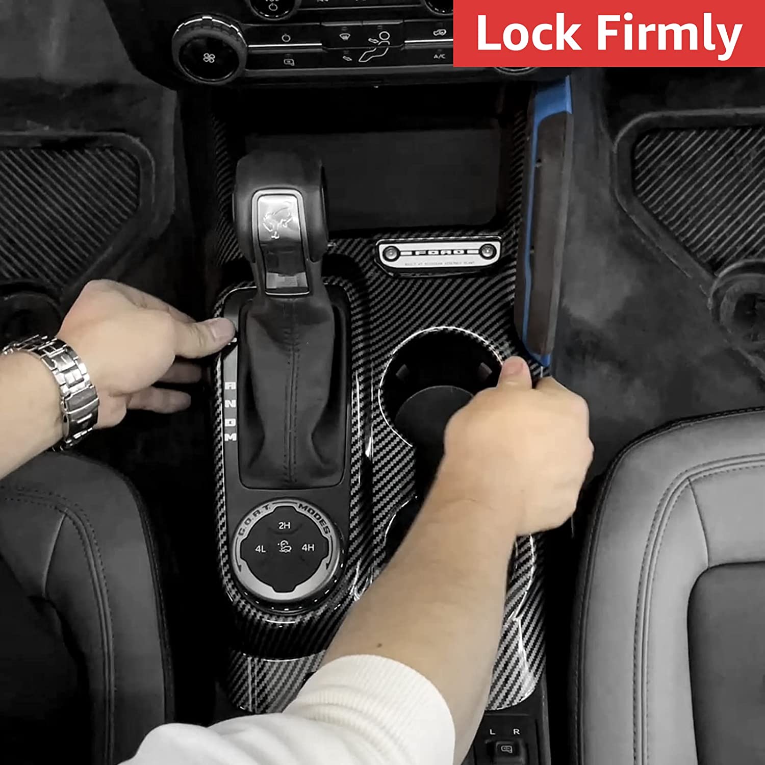 Gear Shifter Trim for 2021 2022 Ford Bronco Center Console Panel Decoration Cover Plate Frame Transmission Box Interior Accessories Sticker, ABS Carbon Fiber - Delicate Leather