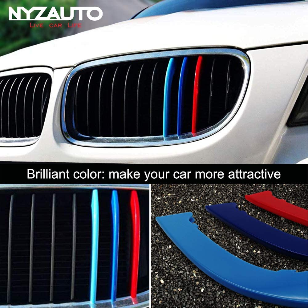 M-Colored Stripe Grille Insert Trims Compatible with 2009-2012 E90/E91 3 Series 12-Beam Standard Grill - Delicate Leather