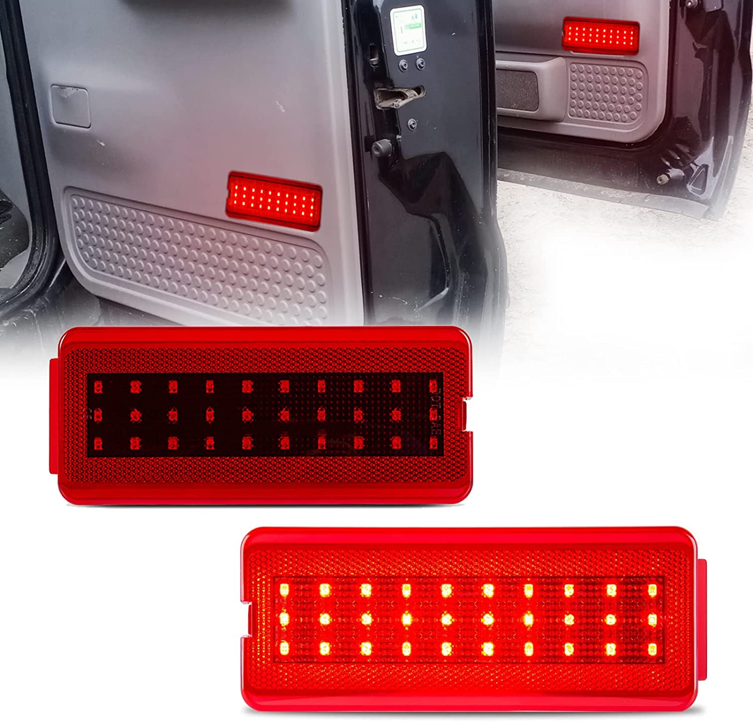 LED Interior Door Reflector Panel Courtesy light Door Light Warning Light Lamp Assembly Compatible with F250 F350 F450 F550 Super Duty 1999-2007& 2000-2005 Excursion),F81Z-2523820-AA,Red - Delicate Leather