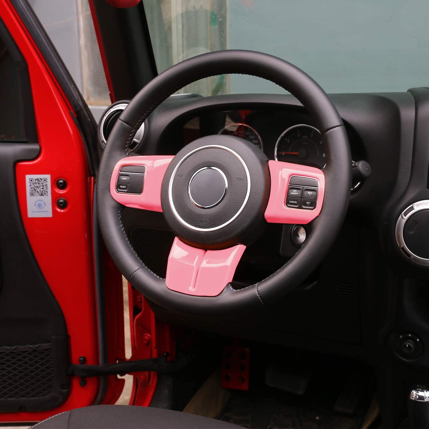 Interior Steering Wheel Decoration Trim Kits for 2011-2018 Jeep Wrangler JK/2011-2013 Grand Cherokee/2011-2016 Jeep Compass & Patriot, Pink - Delicate Leather