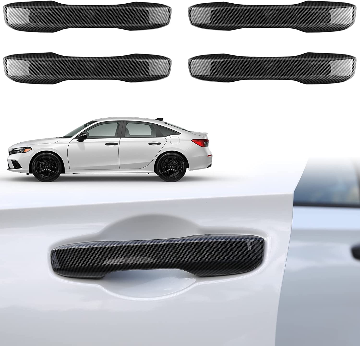11th Gen Civic Accessories Door Handle Cover Exterior Grab Handle Protection Shell Car Decoration Trims Compatible with Civic 2022 2023 with Auto Lock - Delicate Leather