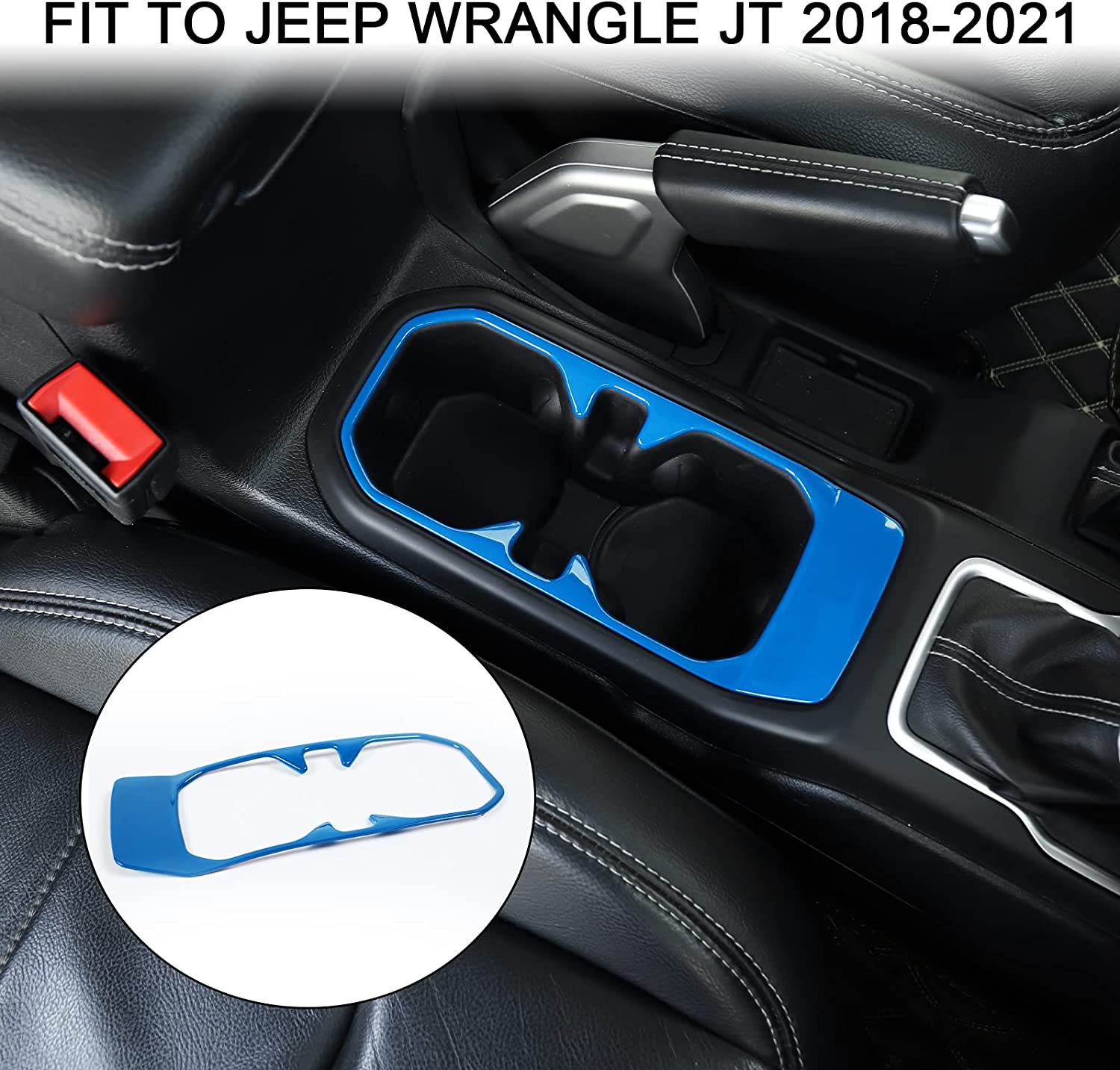 Front Water Cup Holder Trim Cover ABS Inner Accessories for Jeep Wrangler JL JLU 2018-2023 Gladiator JT Sport X Sahara Rubicon Light Blue - Delicate Leather